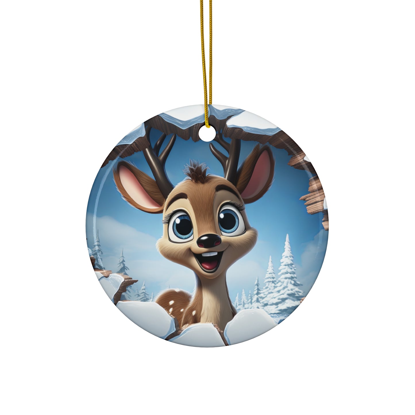 Cute Reindeer Santa Ceramic Ornament, 4 Shapes
