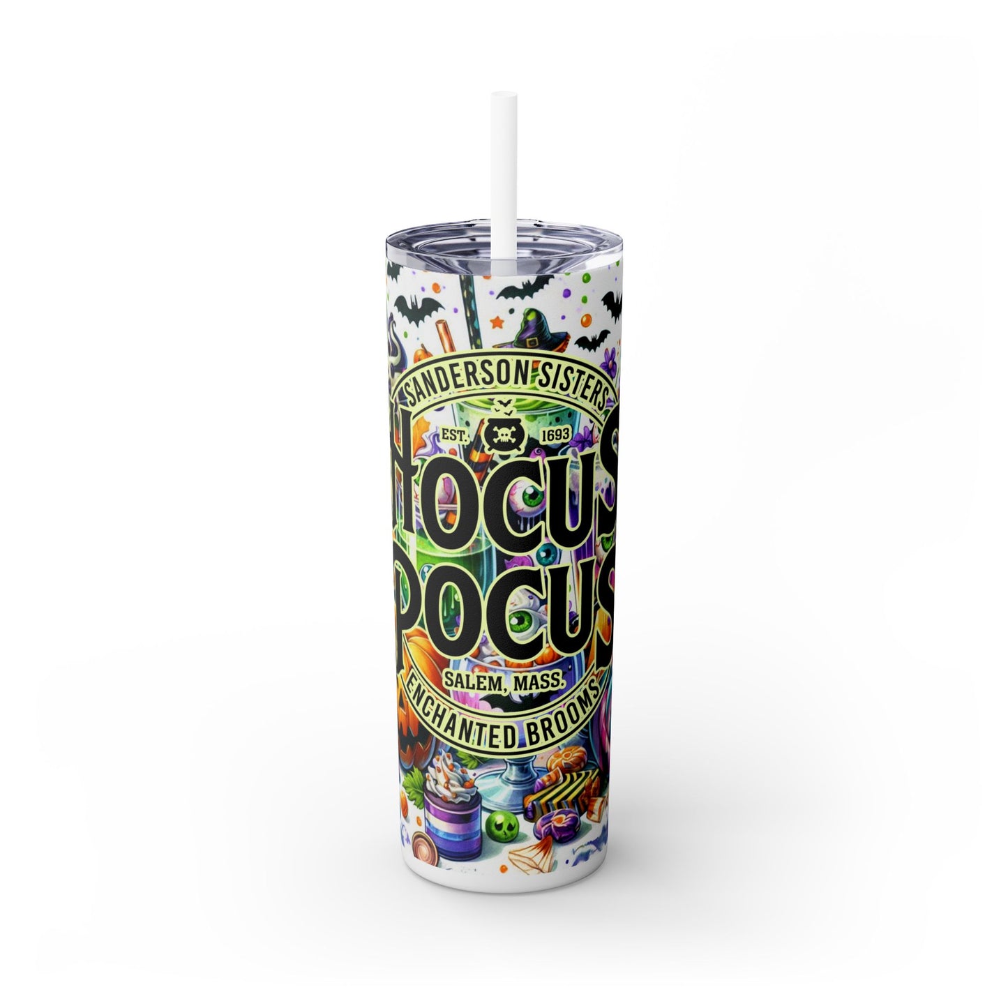 Hocus Pocus Halloween Spooky Skinny Tumbler with Straw, 20oz