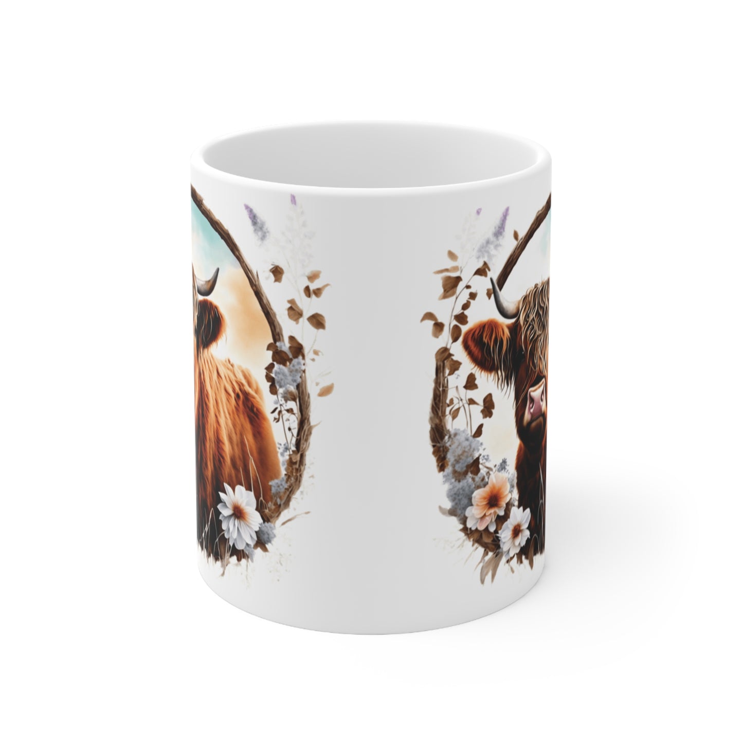 Highland Cattle Cow White Ceramic Mug, 11oz