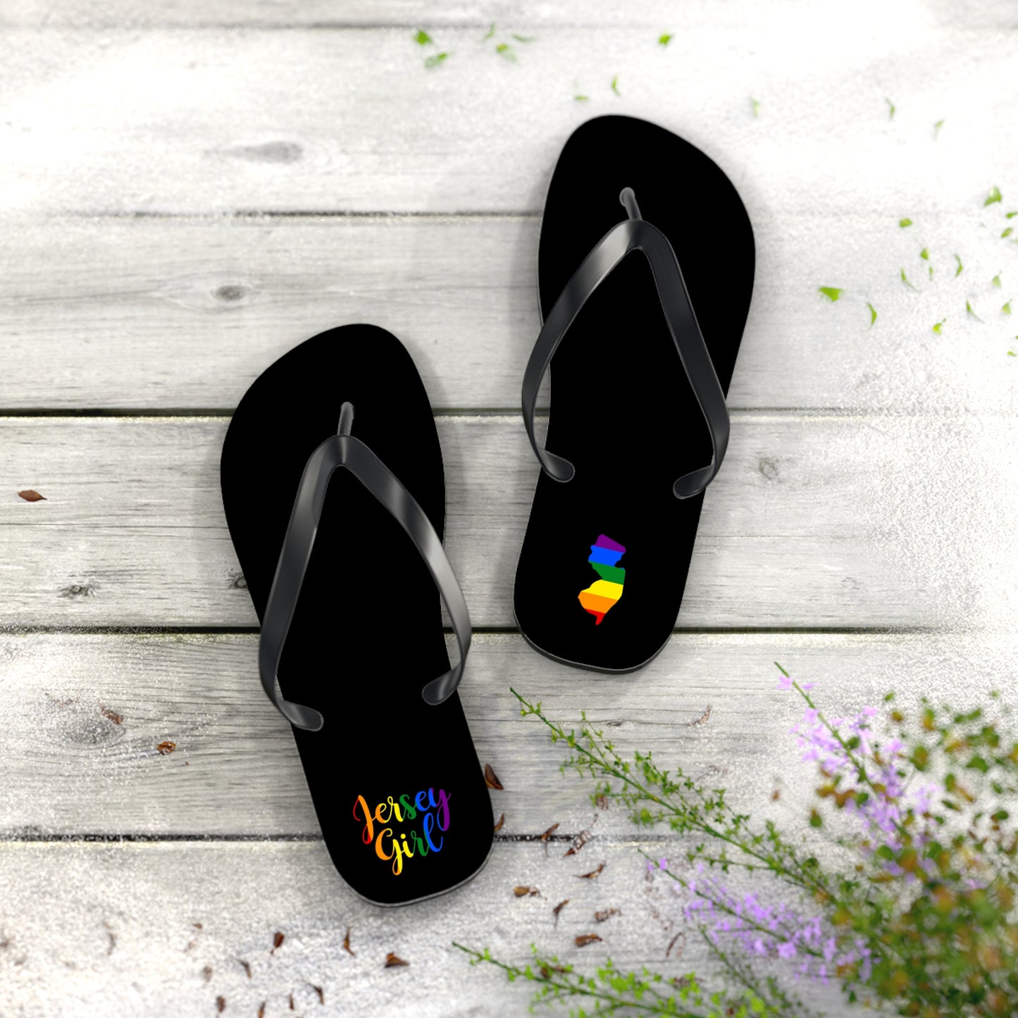 Colorful Jersey Girl Flip Flops, Summer Beach Footwear, LGBT Pride Sandals, Vacation Accessories, Travel Gift