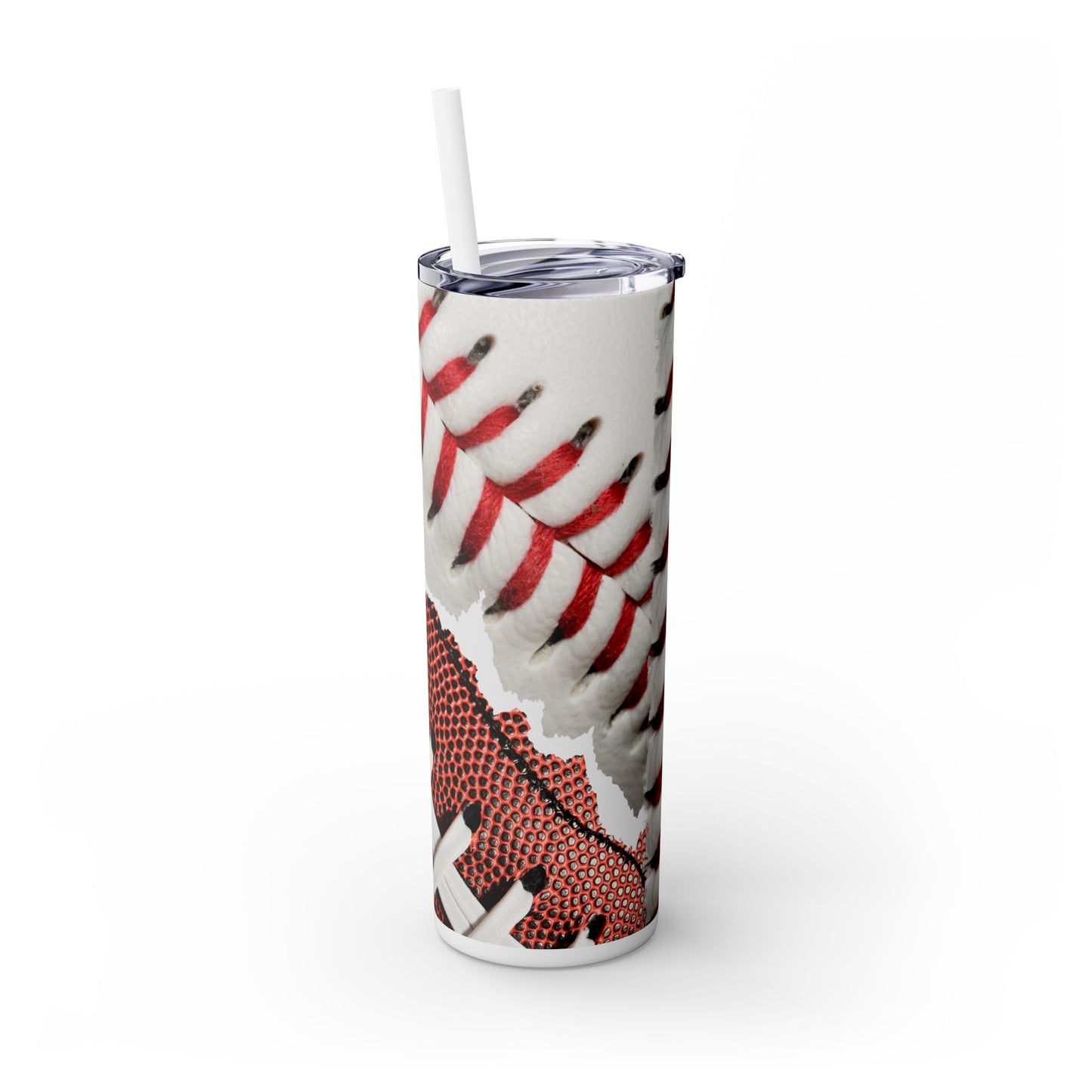 Football Baseball Skinny Tumbler with Straw, 20oz