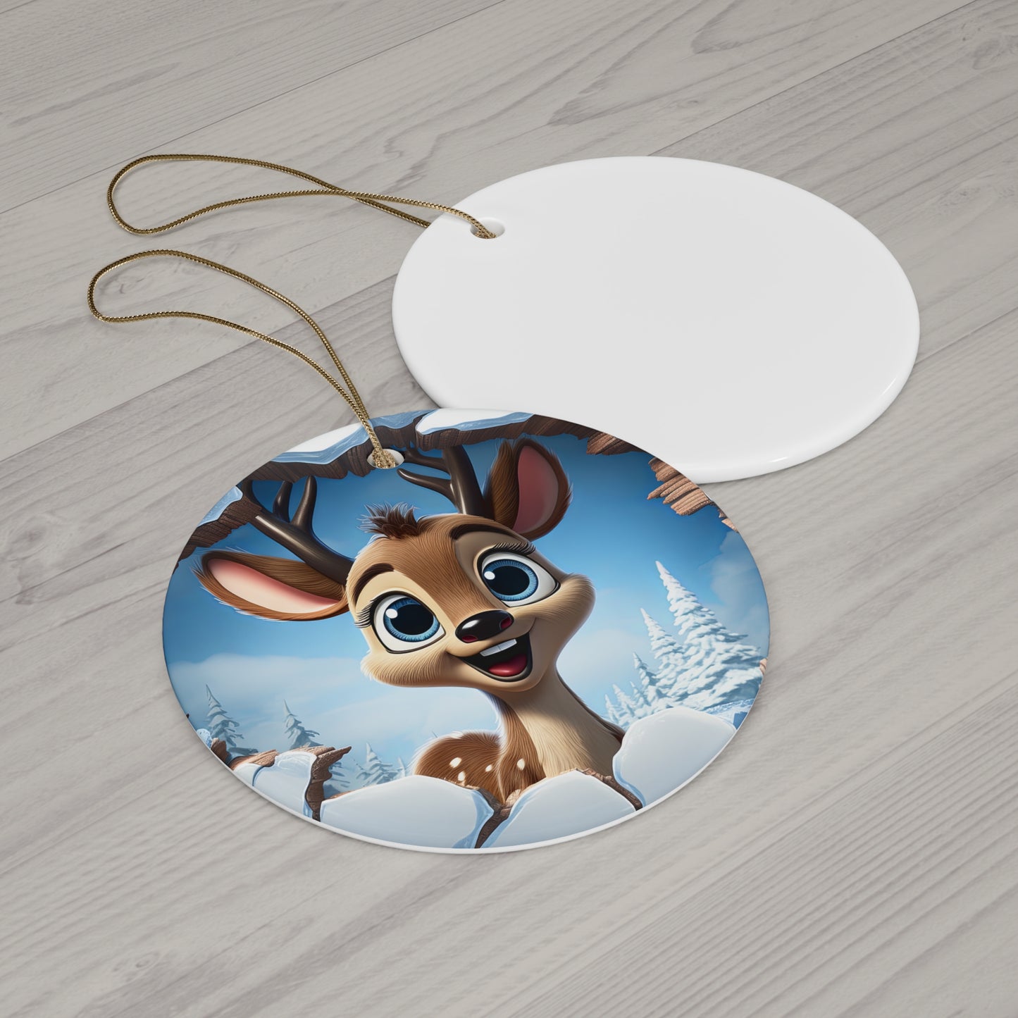 Cute Reindeer Santa Ceramic Ornament, 4 Shapes