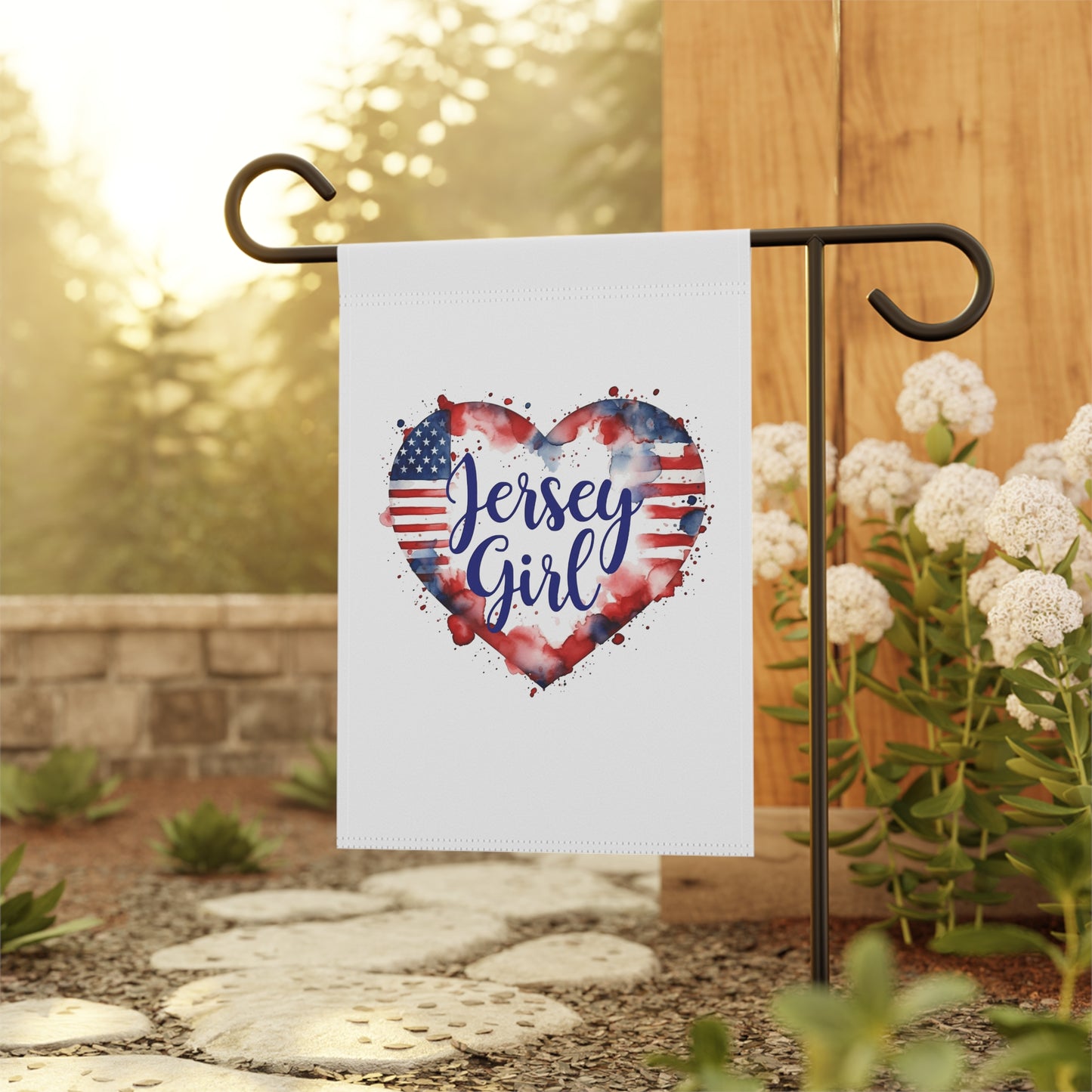 Patriotic Garden Banner, Jersey Girl Heart Yard Decor, Independence Day Decoration, American Flag Garden Flag, Home & Garden Decor