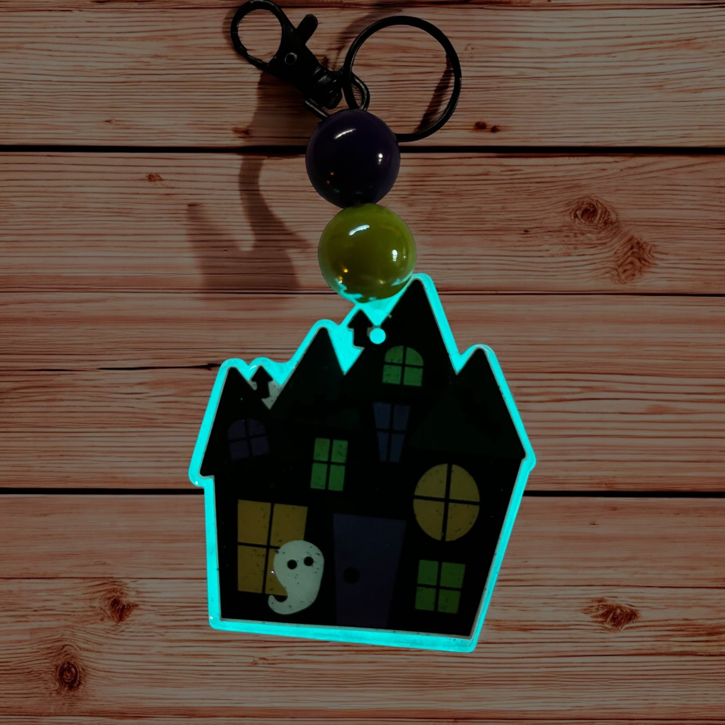 Haunted House Keychain Bag Tag Glows in the Dark 3β Beaded
