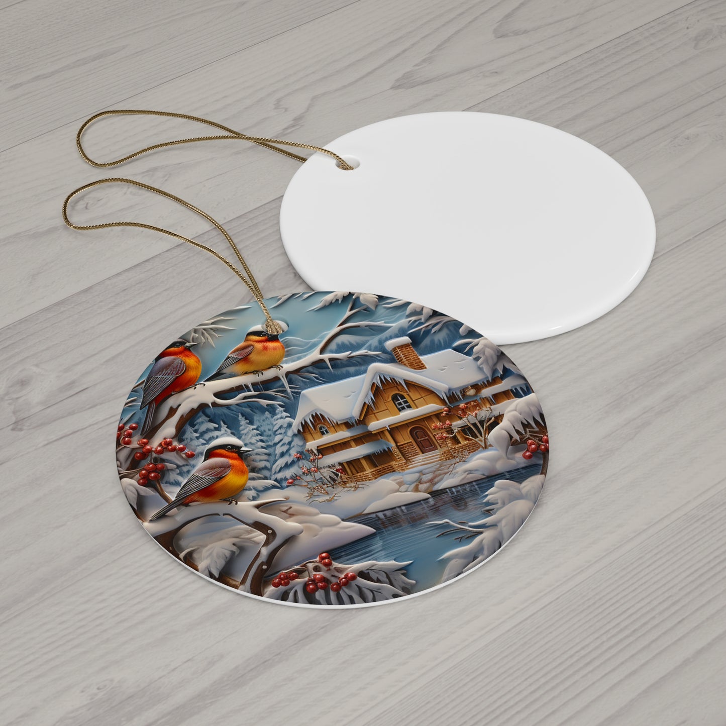 Holiday Winter Snow House Cabin 3D Ceramic Ornament, 4 Shapes