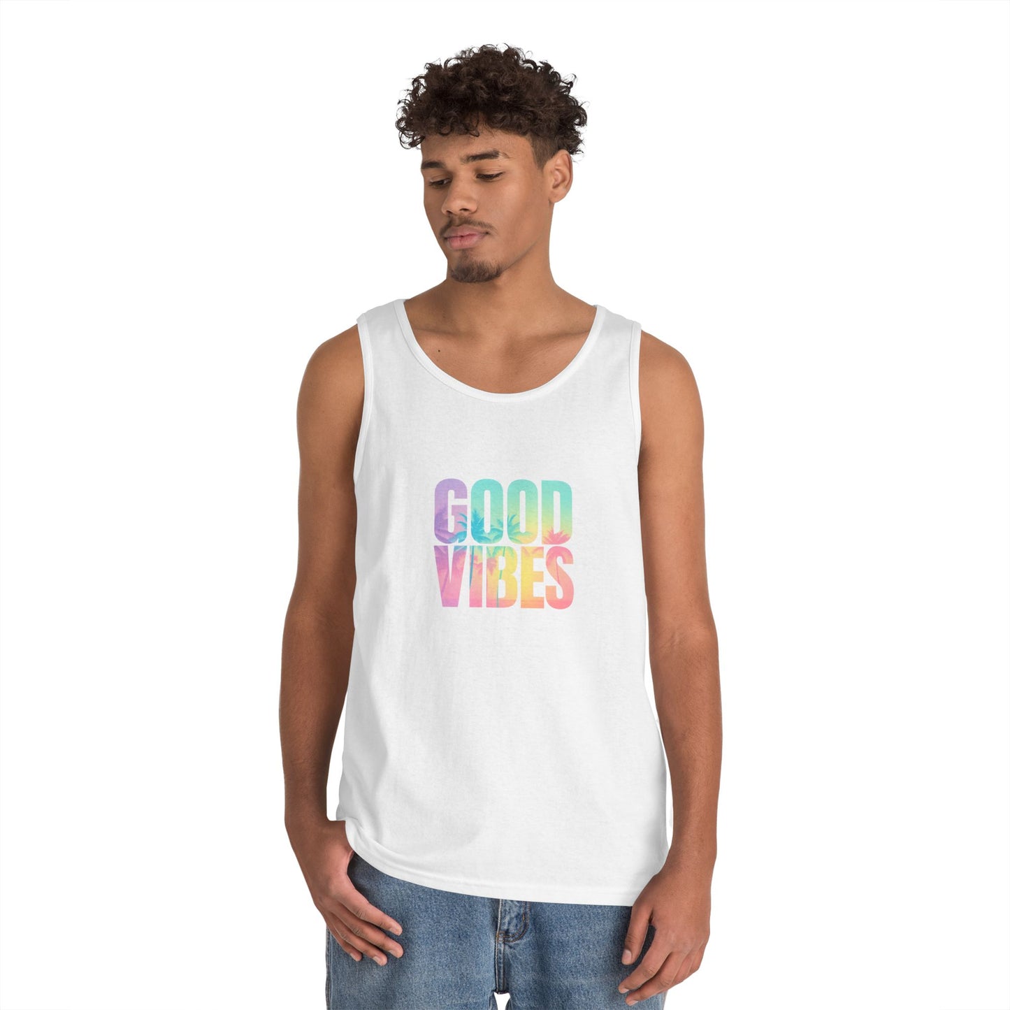 Unisex Heavy Cotton Tank Top - Good Vibes, Casual Wear, Summer Top, Beachwear, Festival Outfit, Motivational Apparel