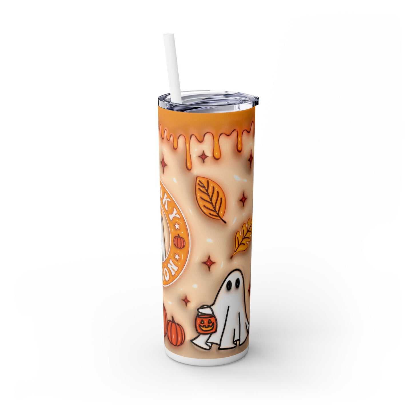 Halloween Sppoky Season 3D Ghost Skinny Tumbler with Straw, 20oz