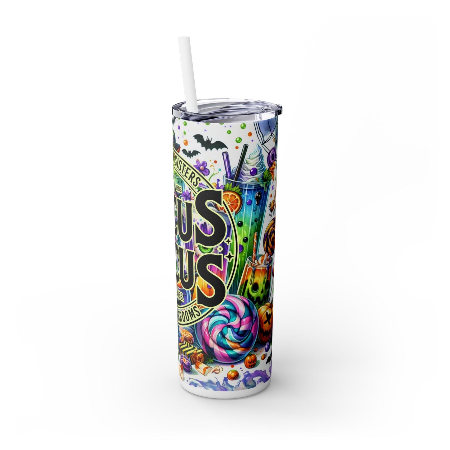 Hocus Pocus Halloween Spooky Skinny Tumbler with Straw, 20oz