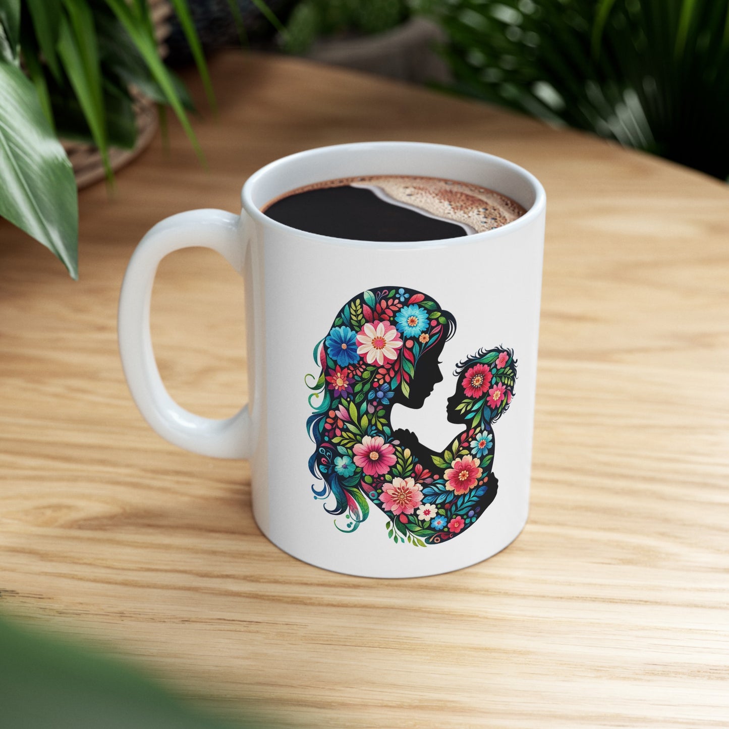 Mother Child Mothers Day Silhouette Ceramic Mug, (11oz, 15oz)