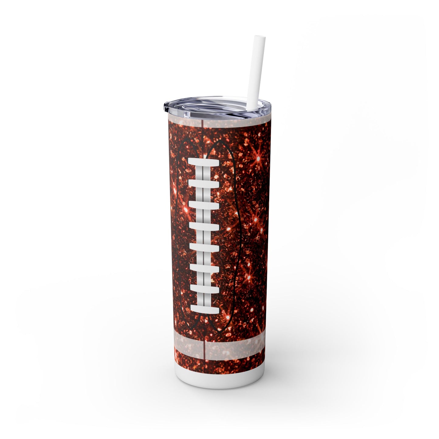 Glitter Football Skinny Tumbler with Straw, 20oz