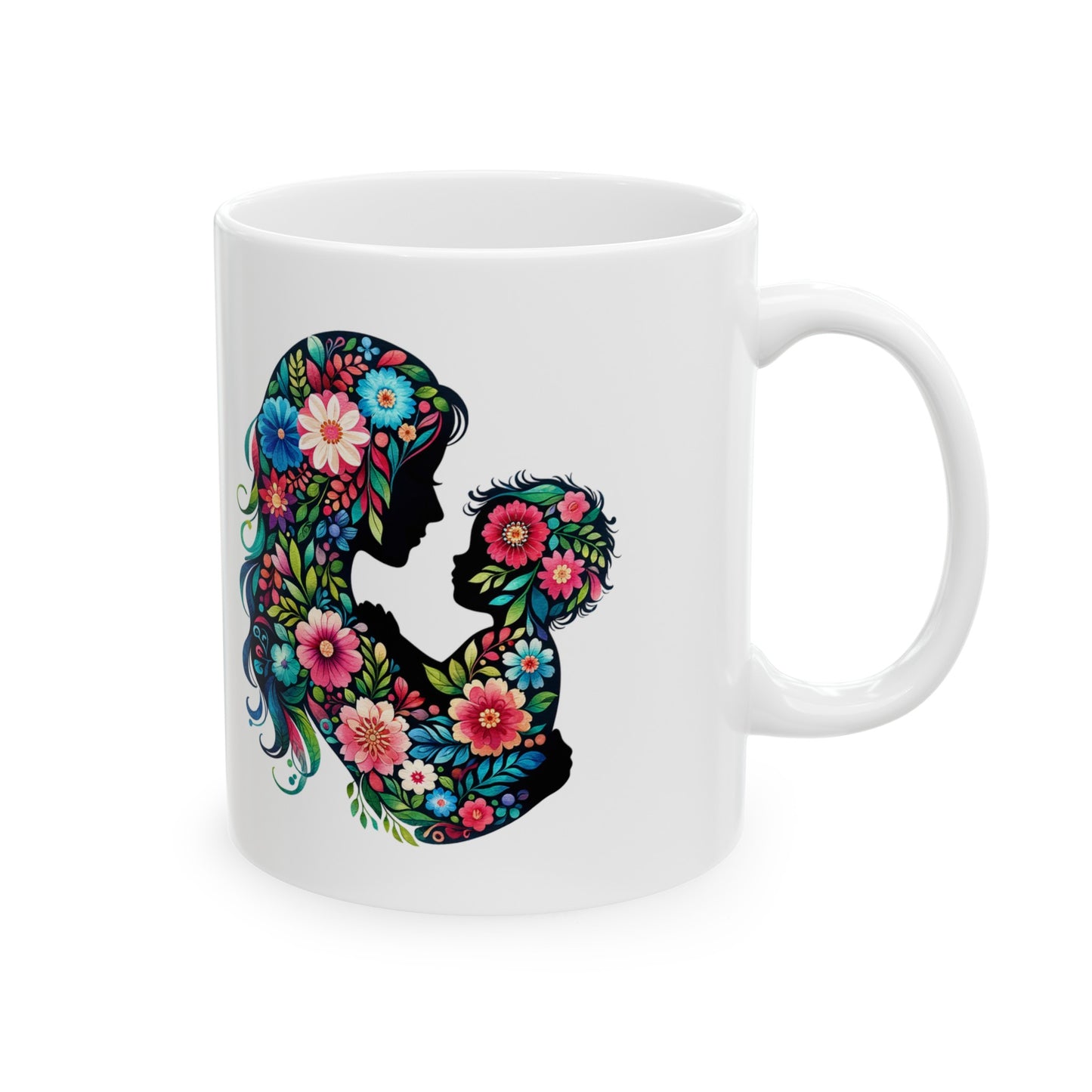 Mother Child Mothers Day Silhouette Ceramic Mug, (11oz, 15oz)
