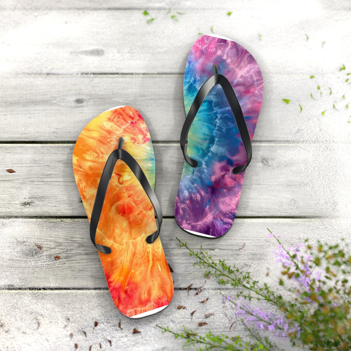 Vibrant Tie-Dye Flip Flops - Summer Sandals, Beach Footwear, Festival Wear, Poolside Slippers, Vacation Essentials