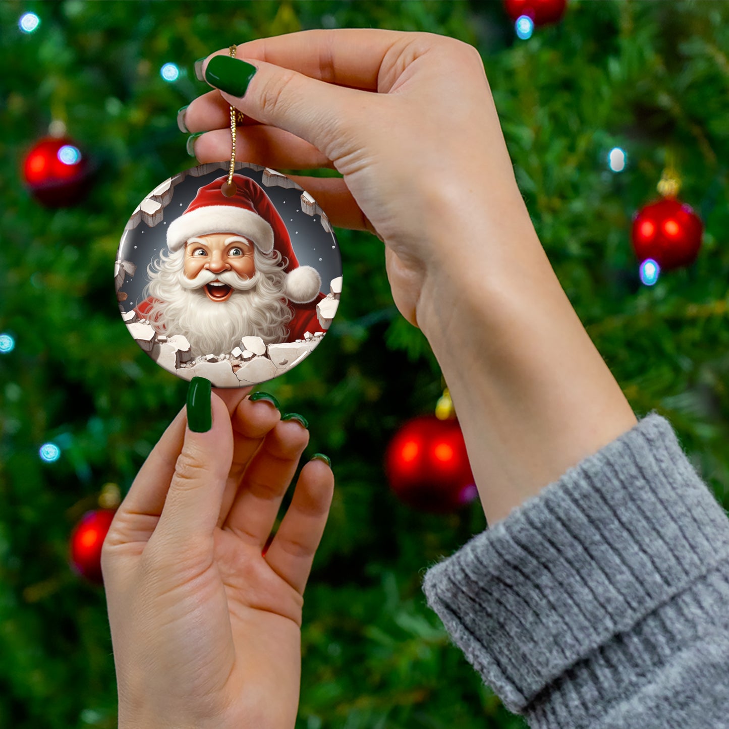 Santa 3D Ceramic Ornament, 4 Shapes