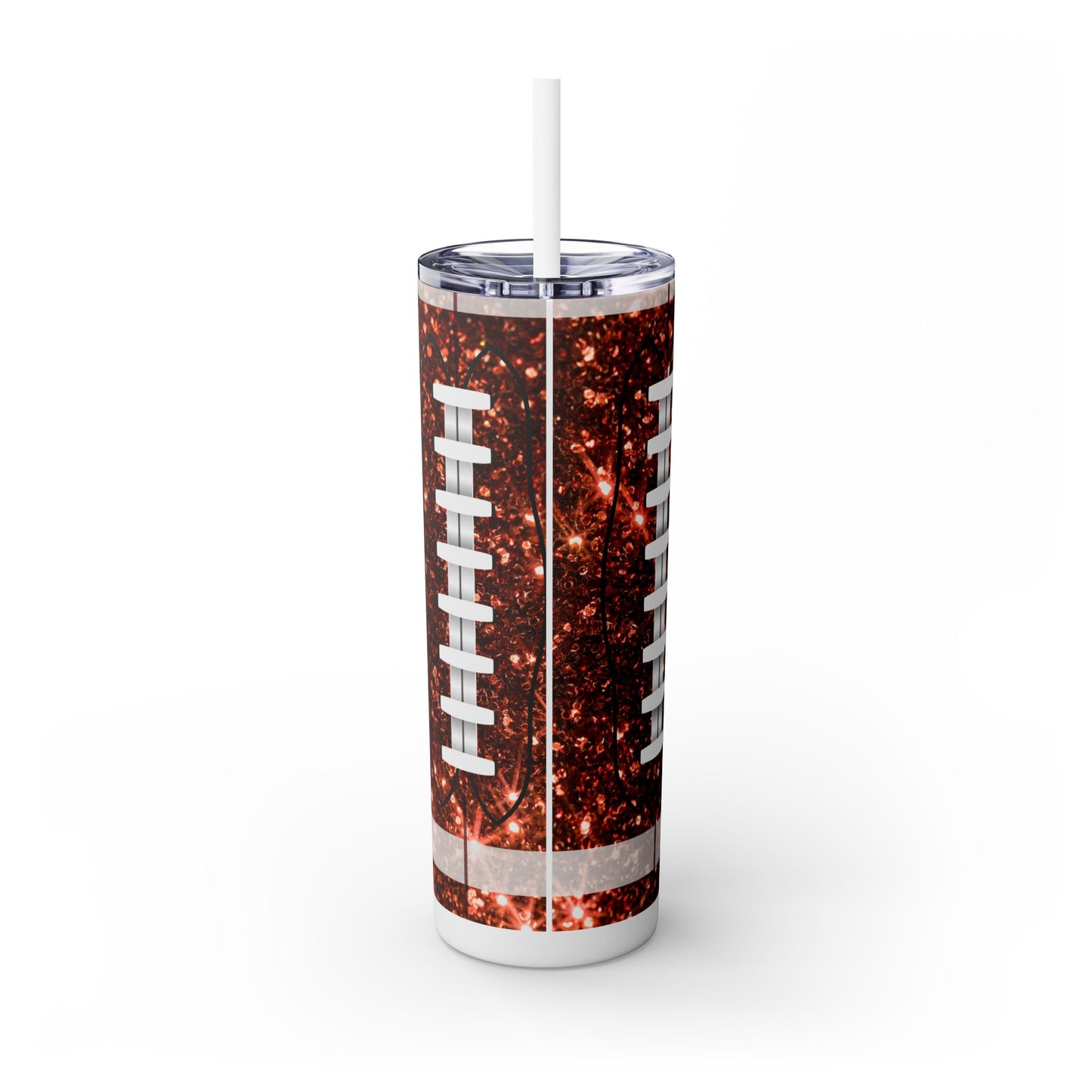 Glitter Football Skinny Tumbler with Straw, 20oz