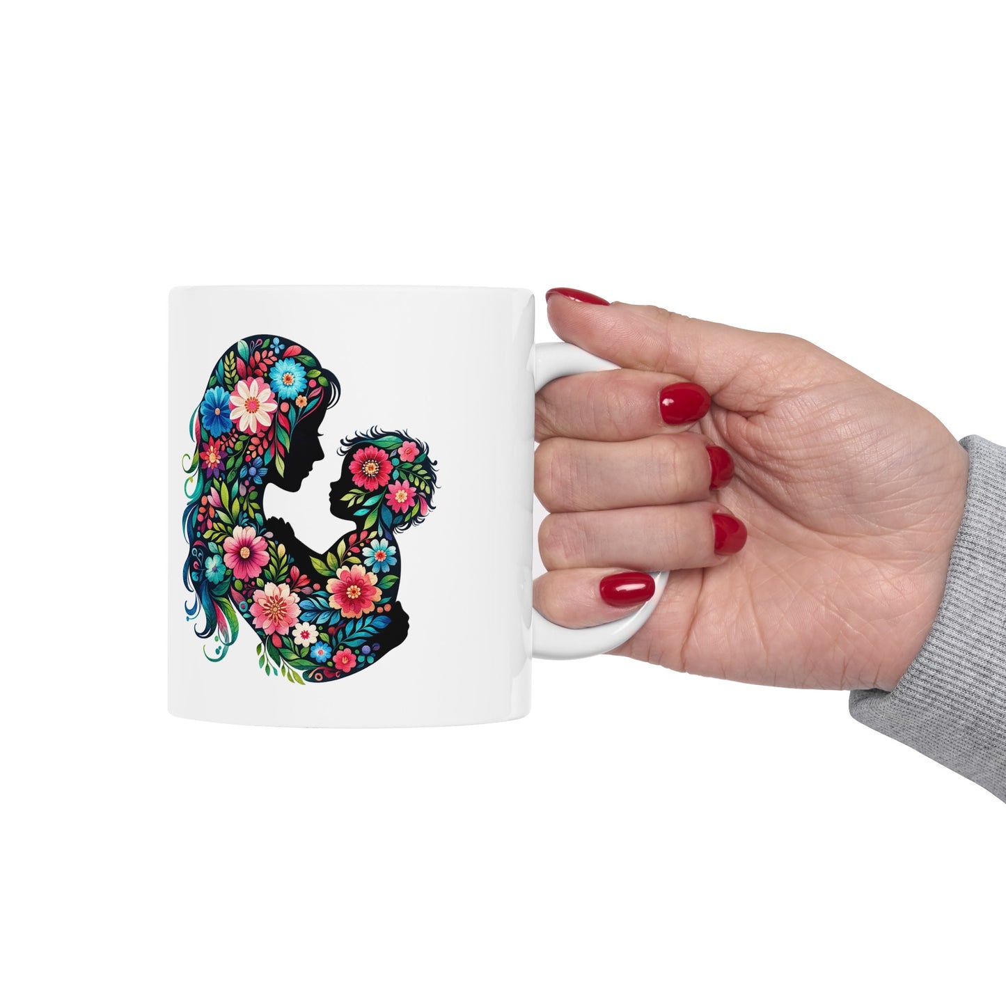 Mother Child Mothers Day Silhouette Ceramic Mug, (11oz, 15oz)