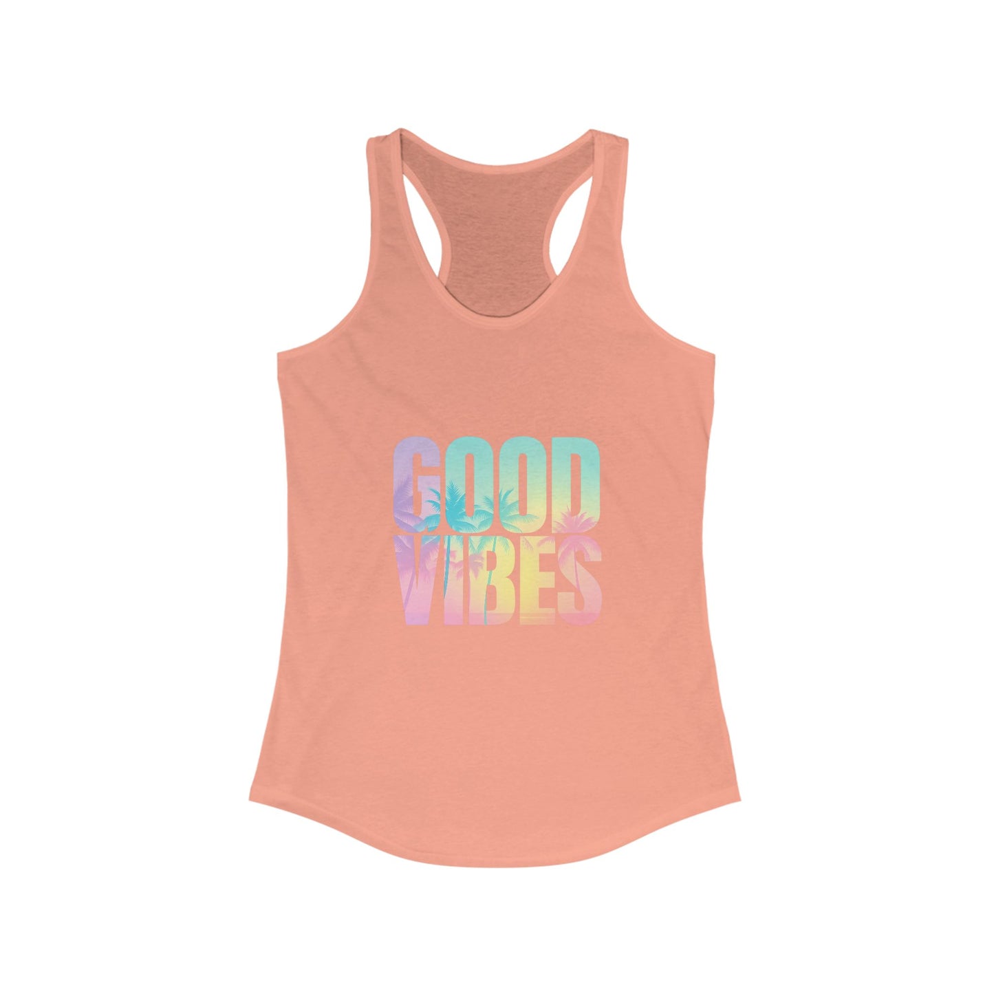 Good Vibes Racerback Tank, Casual Summer Shirt, Workout Top, Beachwear, Festival Apparel, Relaxed Fit Activewear