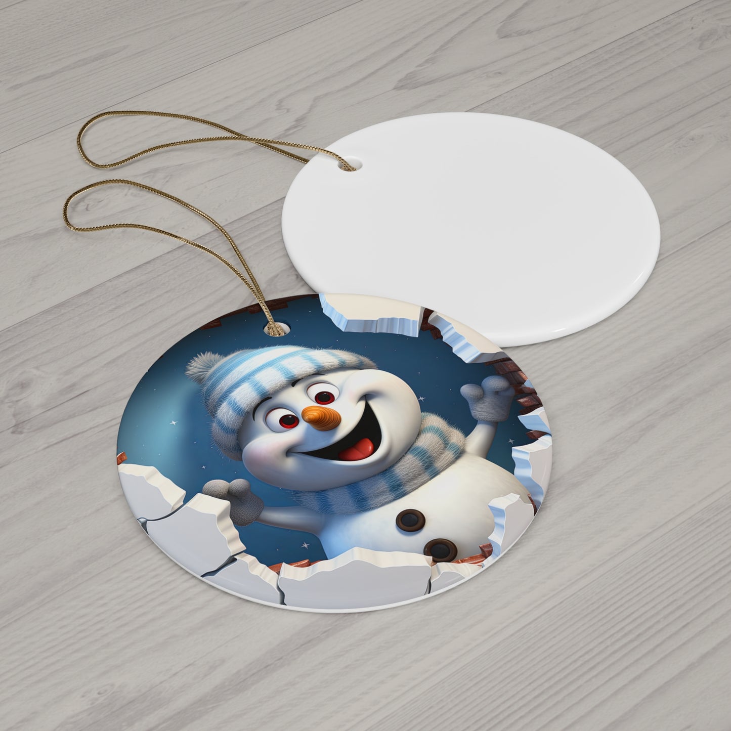 Happy Snowman 3D Look Ceramic Ornament, 4 Shapes