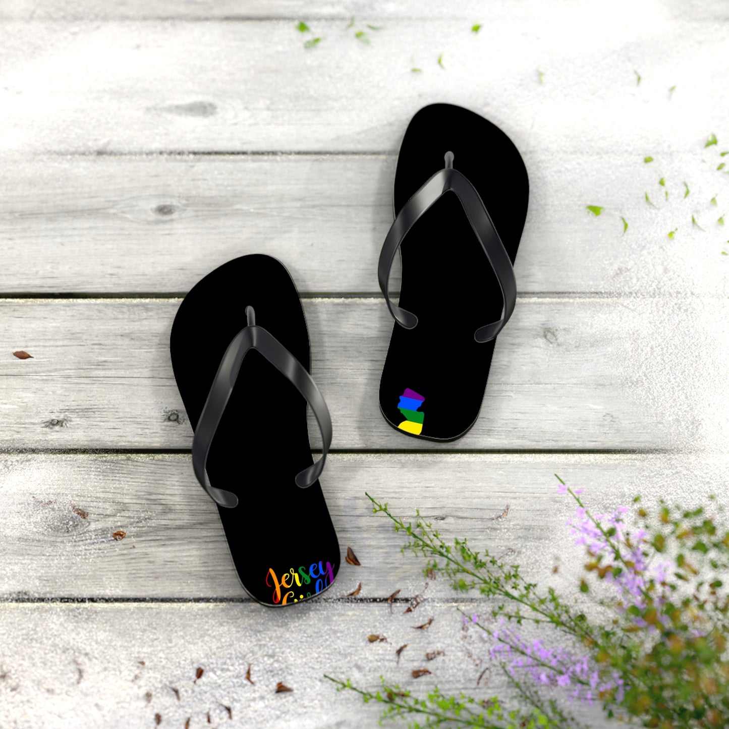 Colorful Jersey Girl Flip Flops, Summer Beach Footwear, LGBT Pride Sandals, Vacation Accessories, Travel Gift