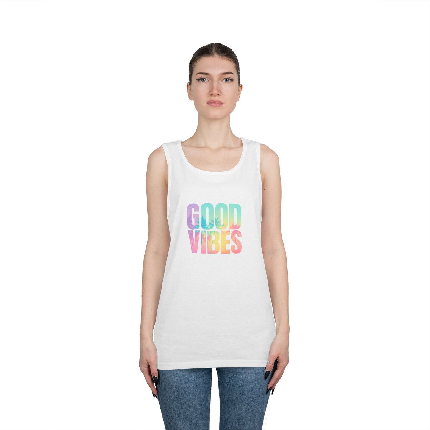 Unisex Heavy Cotton Tank Top - Good Vibes, Casual Wear, Summer Top, Beachwear, Festival Outfit, Motivational Apparel
