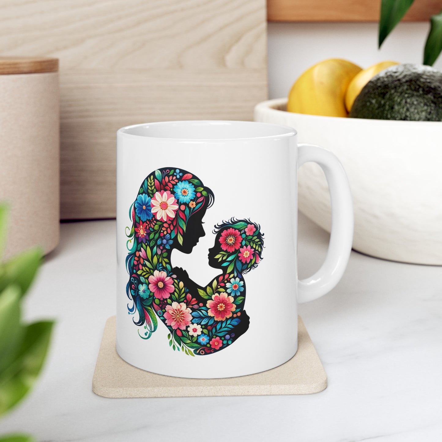 Mother Child Mothers Day Silhouette Ceramic Mug, (11oz, 15oz)