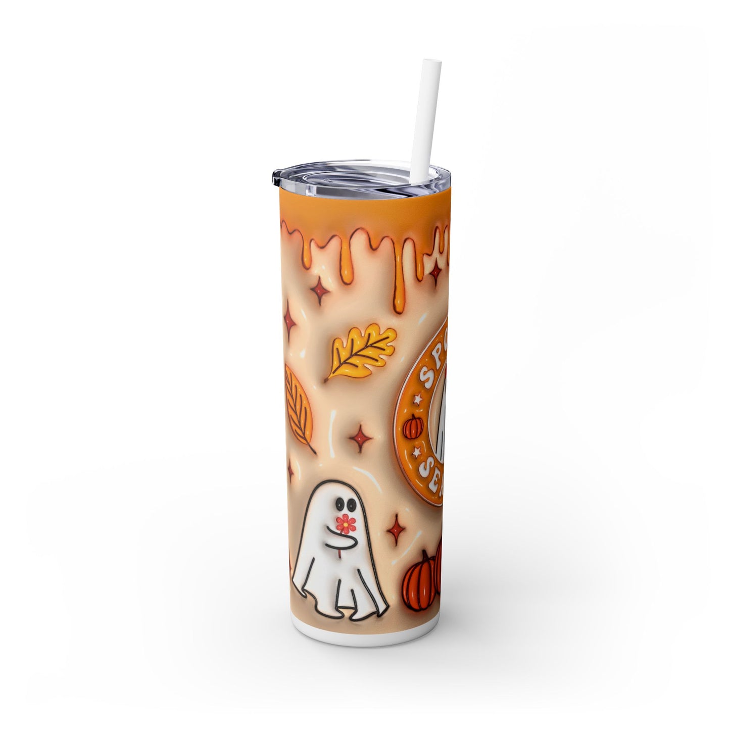 Halloween Sppoky Season 3D Ghost Skinny Tumbler with Straw, 20oz