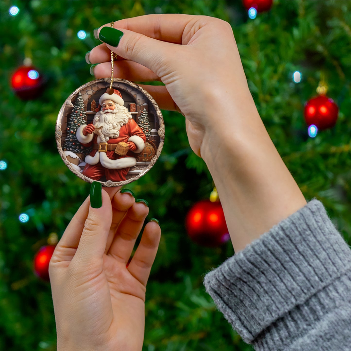 Santa Ceramic Ornament, 4 Shapes