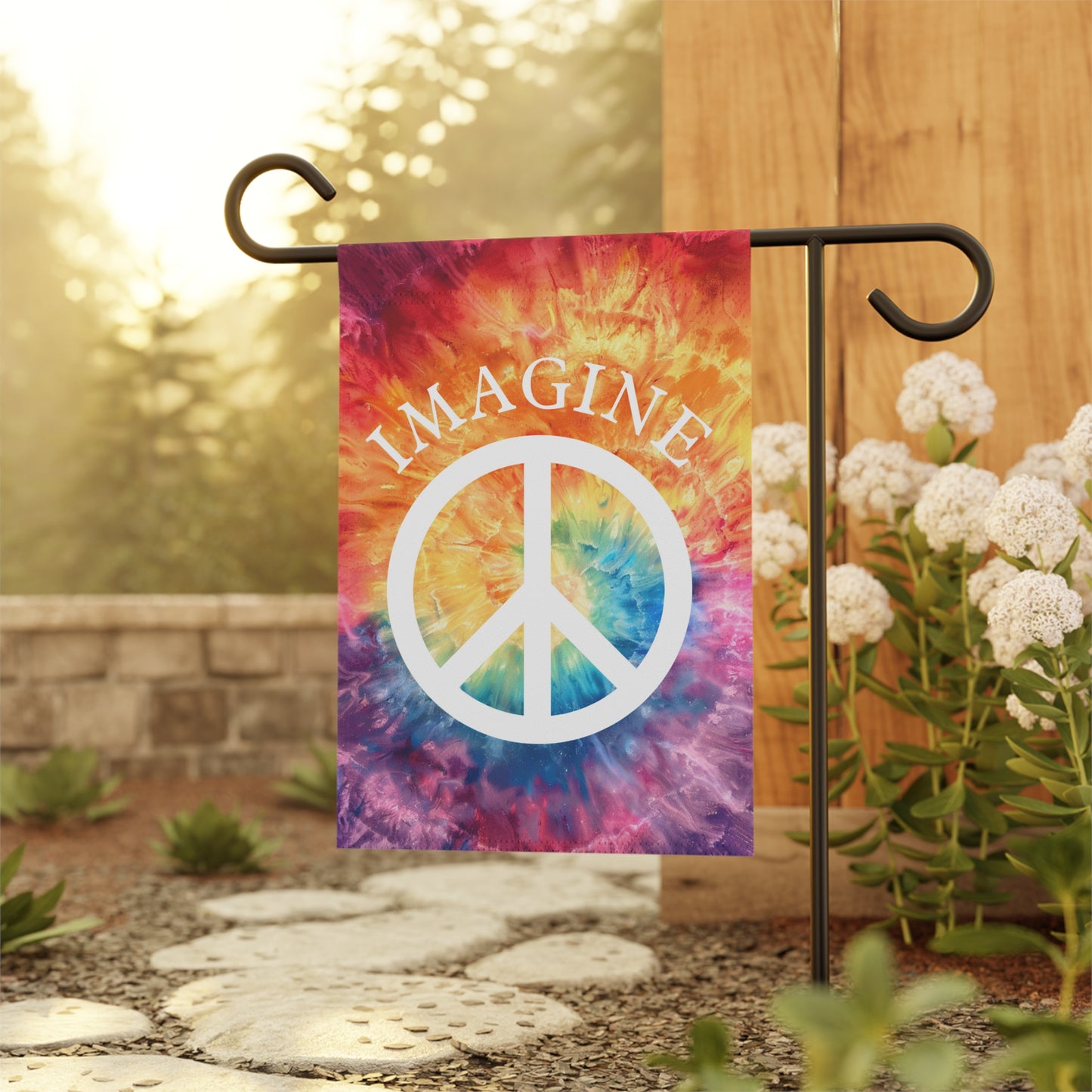 Peaceful Tie-Dye Garden Banner, Outdoor Decor, Boho Home Style, Gift for Garden Lovers, Vibrant Yard Art, Festival Celebration Decor