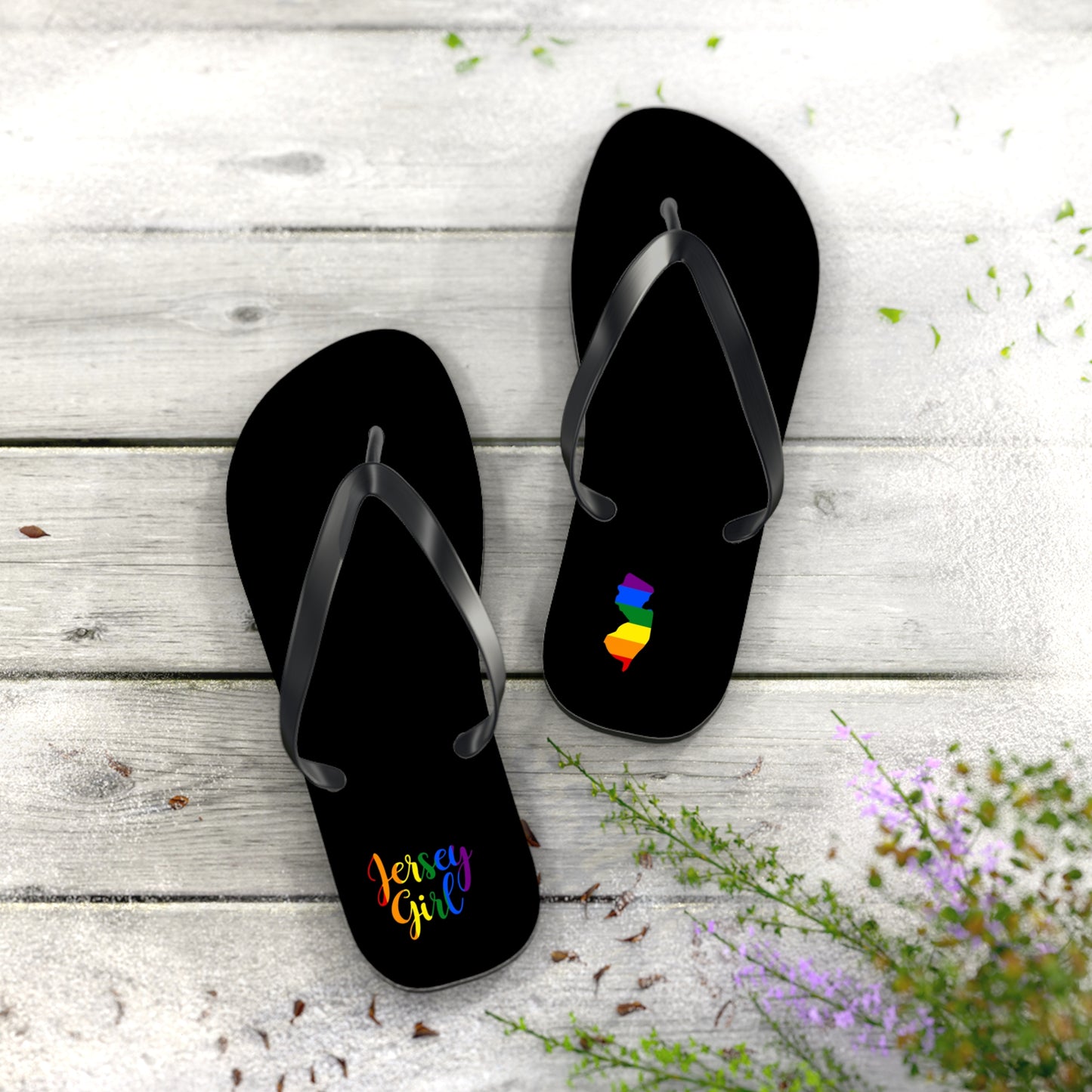 Colorful Jersey Girl Flip Flops, Summer Beach Footwear, LGBT Pride Sandals, Vacation Accessories, Travel Gift