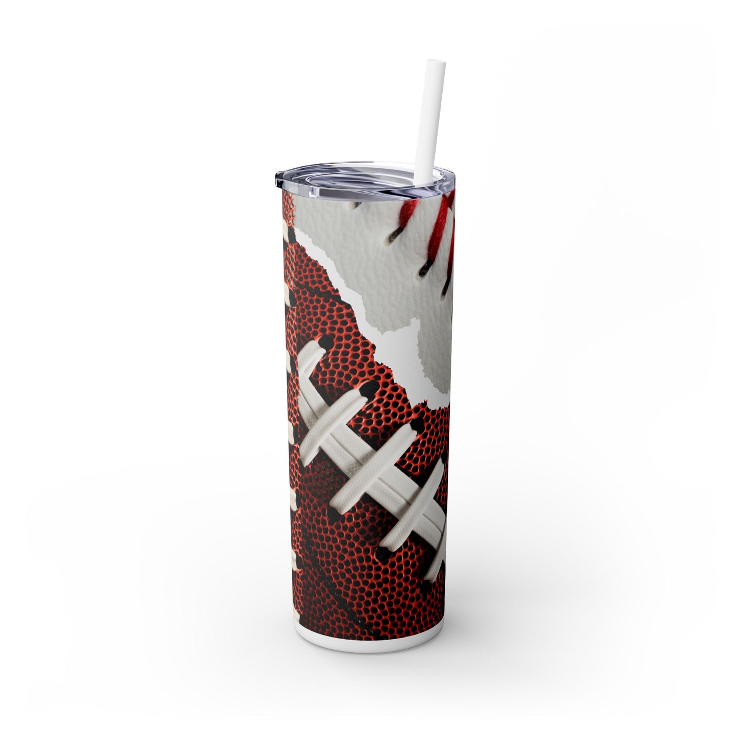 Football Baseball Skinny Tumbler with Straw, 20oz
