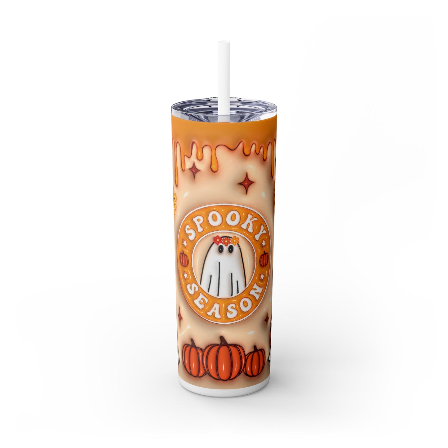 Halloween Sppoky Season 3D Ghost Skinny Tumbler with Straw, 20oz