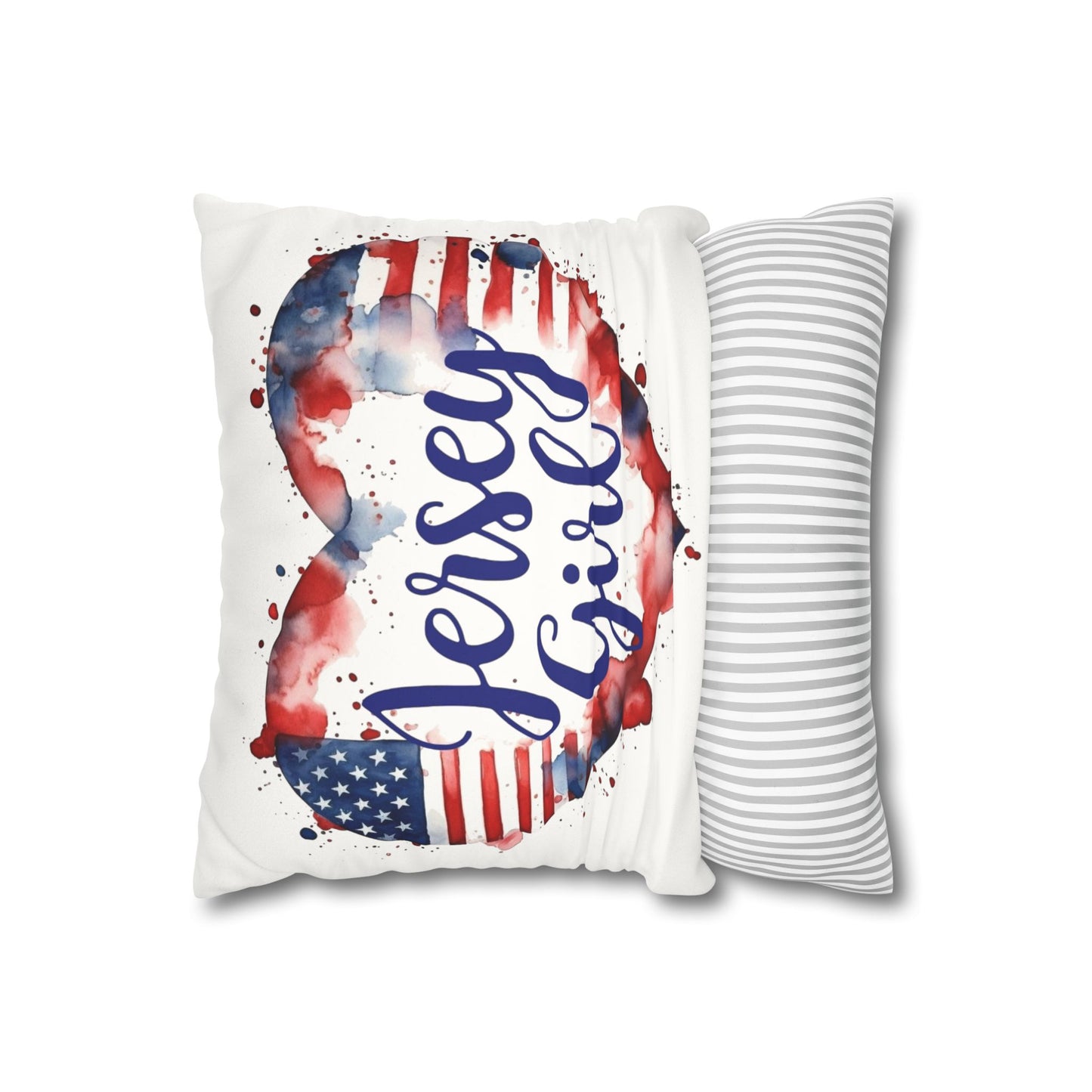 Jersey Girl USA Faux Suede Pillowcase, Cozy Home Decor, Gift for Her, Housewarming, Red White Blue Decoration, USA Pride