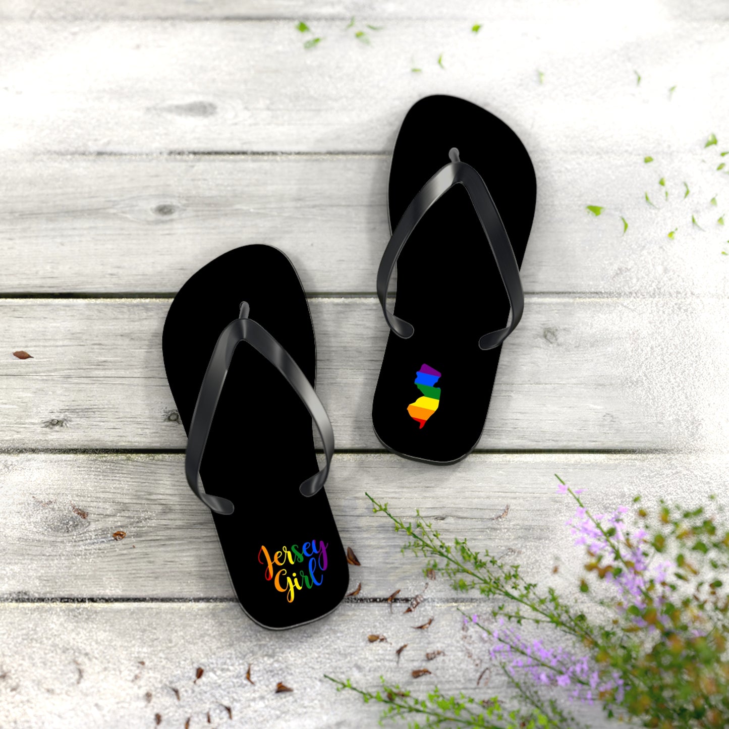 Colorful Jersey Girl Flip Flops, Summer Beach Footwear, LGBT Pride Sandals, Vacation Accessories, Travel Gift
