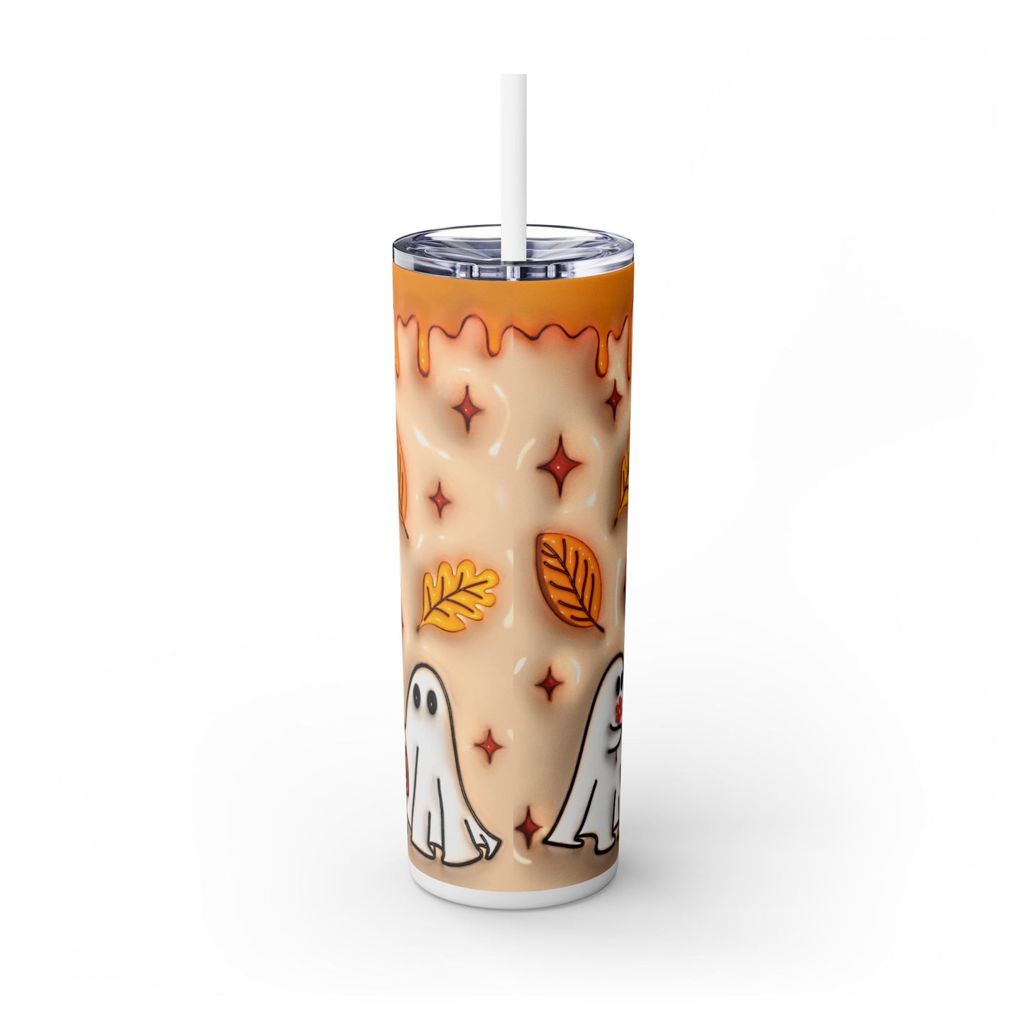 Halloween Sppoky Season 3D Ghost Skinny Tumbler with Straw, 20oz