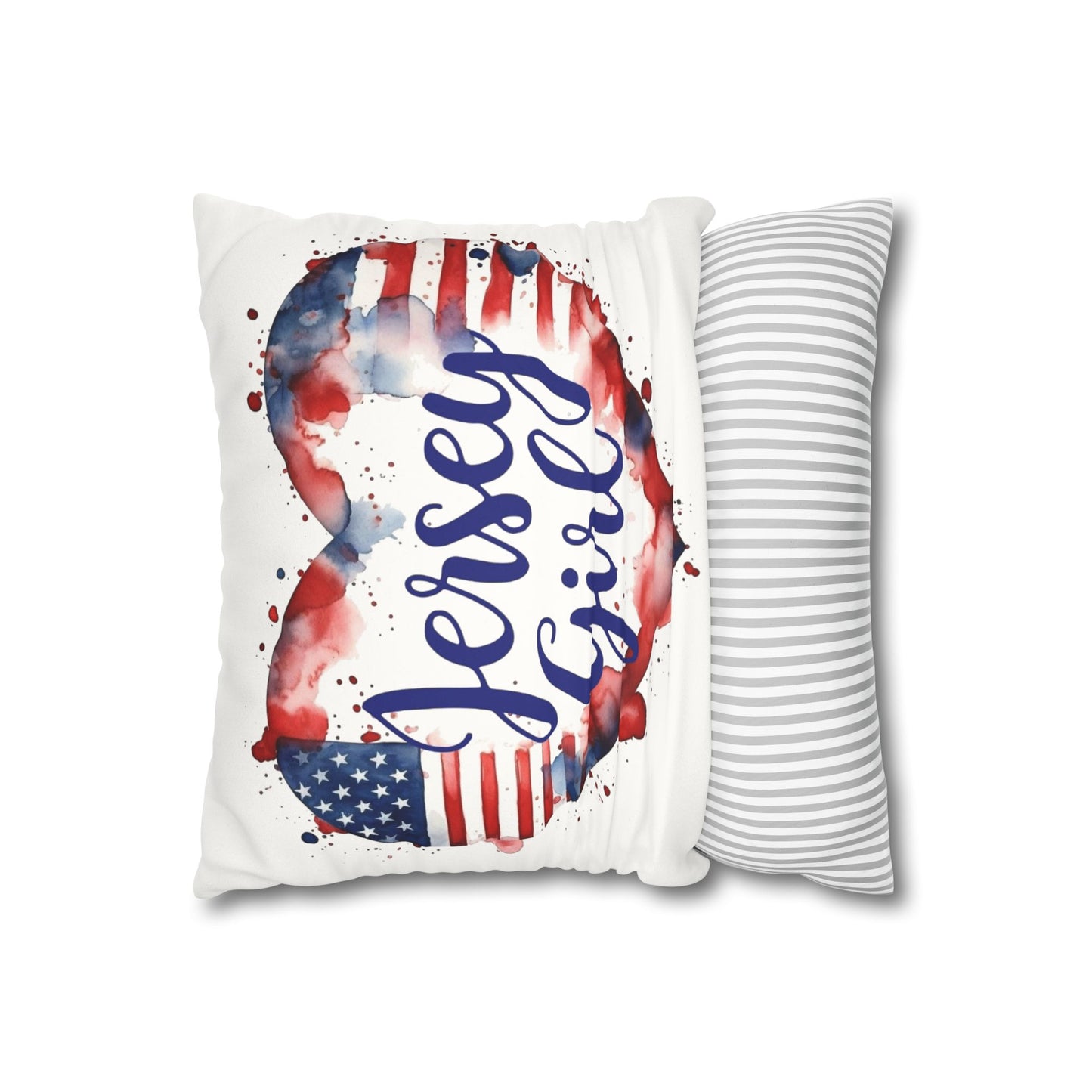 Jersey Girl USA Faux Suede Pillowcase, Cozy Home Decor, Gift for Her, Housewarming, Red White Blue Decoration, USA Pride