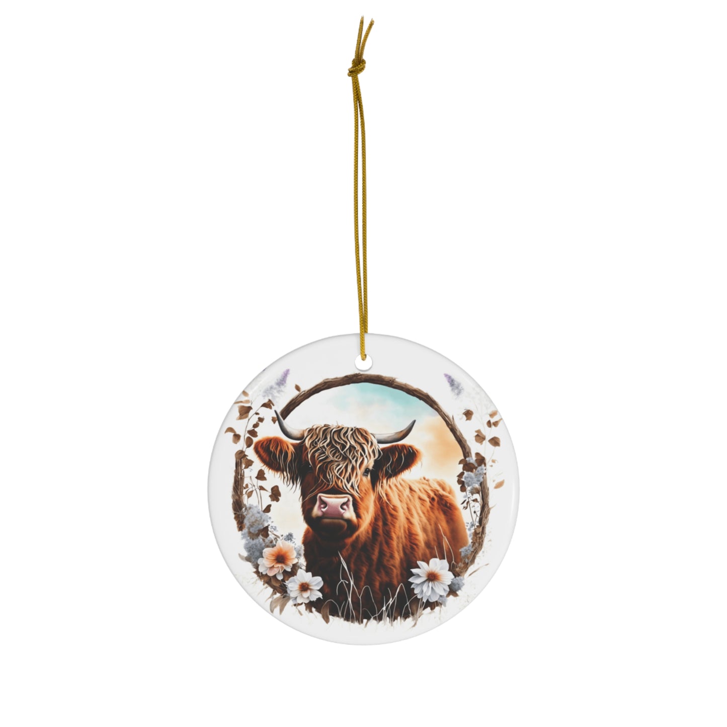 Highland Cattle Cow Ceramic Ornament, 4 Shapes