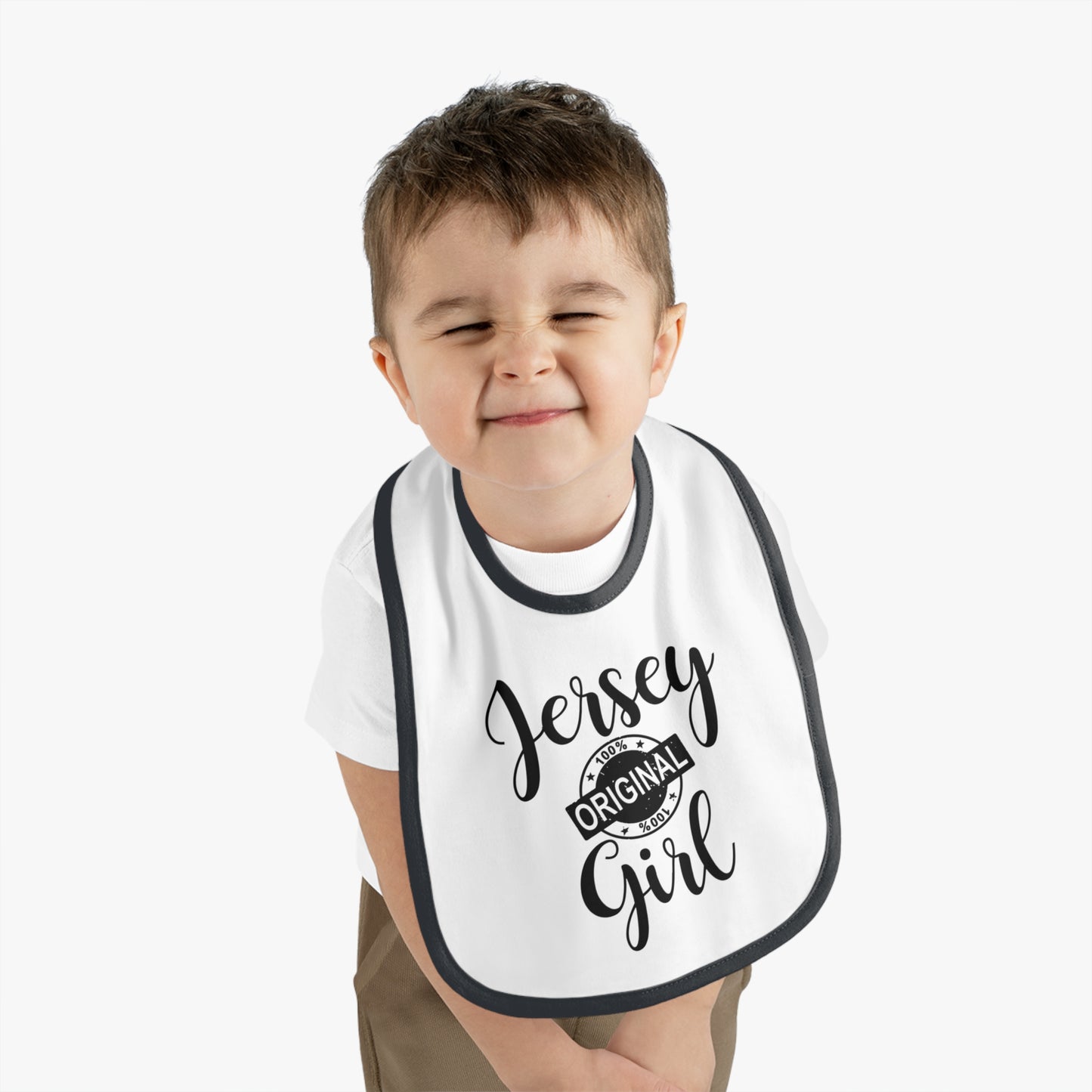 Cute Jersey Girl Baby Bib - Adorable Infant Feeding Accessory, Perfect Baby Shower Gift, Newborn Essential, Custom Baby Bib