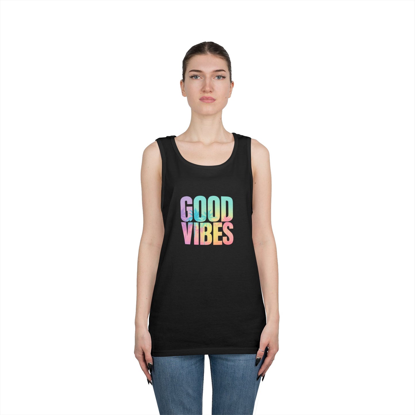 Unisex Heavy Cotton Tank Top - Good Vibes, Casual Wear, Summer Top, Beachwear, Festival Outfit, Motivational Apparel