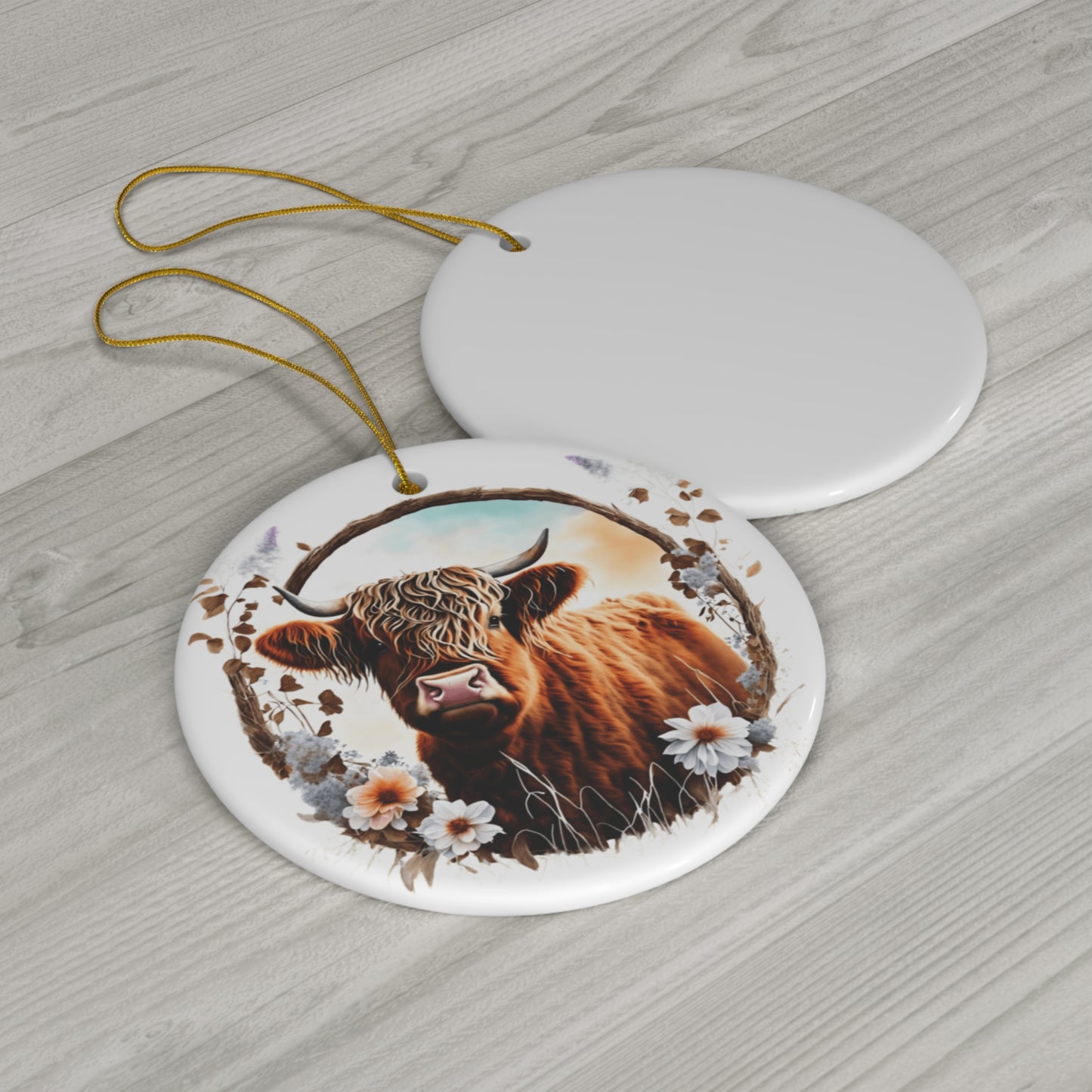 Highland Cattle Cow Ceramic Ornament, 4 Shapes
