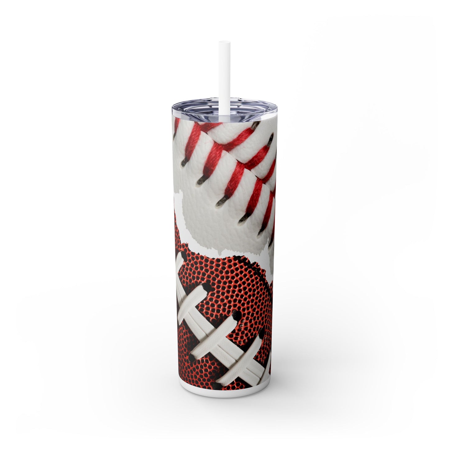 Football Baseball Skinny Tumbler with Straw, 20oz