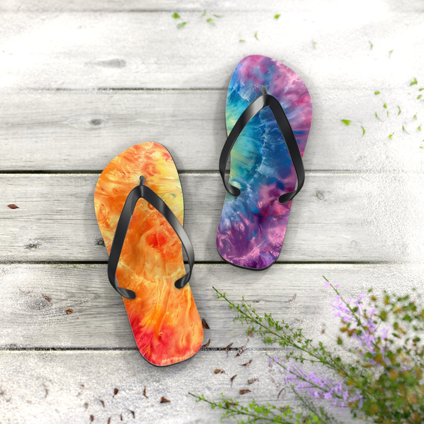 Vibrant Tie-Dye Flip Flops - Summer Sandals, Beach Footwear, Festival Wear, Poolside Slippers, Vacation Essentials