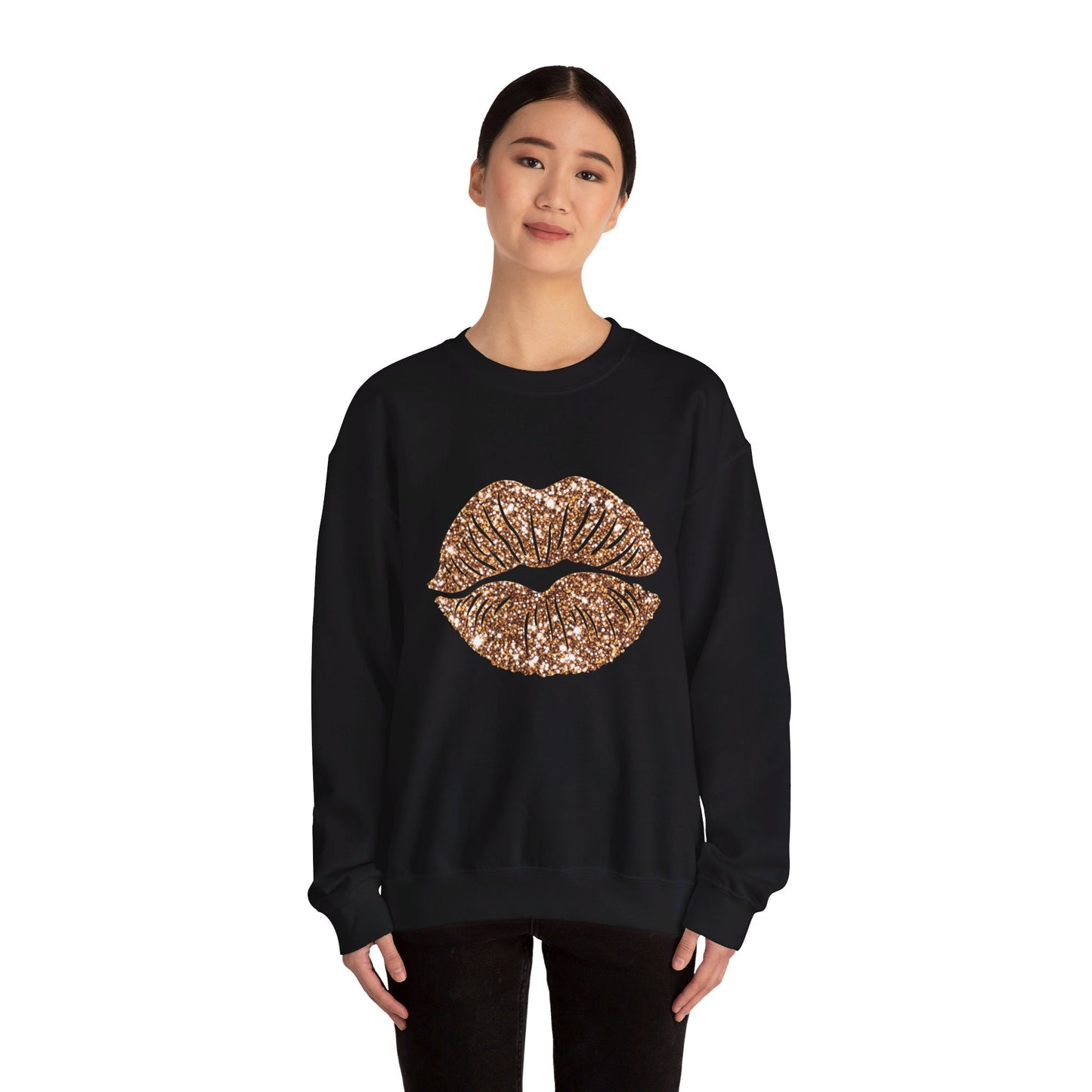 Kiss Lips Glitter Gold Unisex Heavy Blend™ Crewneck Sweatshirt