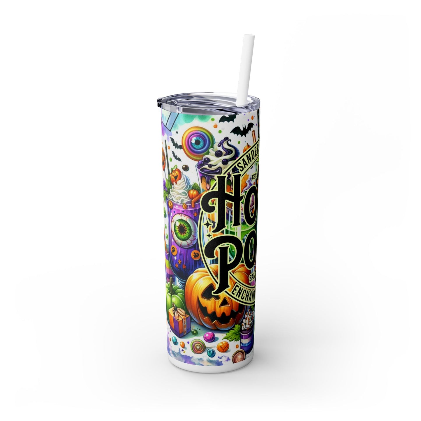 Hocus Pocus Halloween Spooky Skinny Tumbler with Straw, 20oz