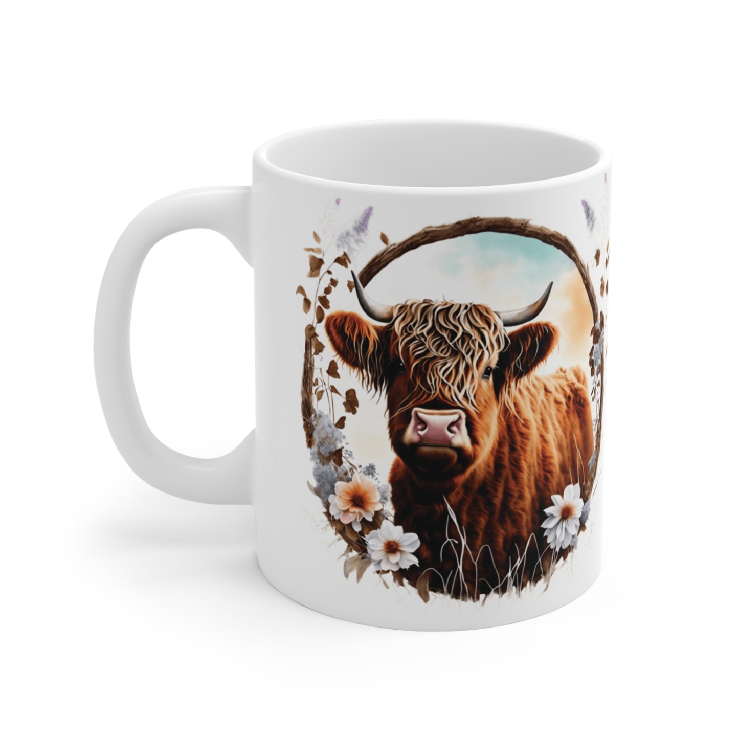 Highland Cattle Cow White Ceramic Mug, 11oz