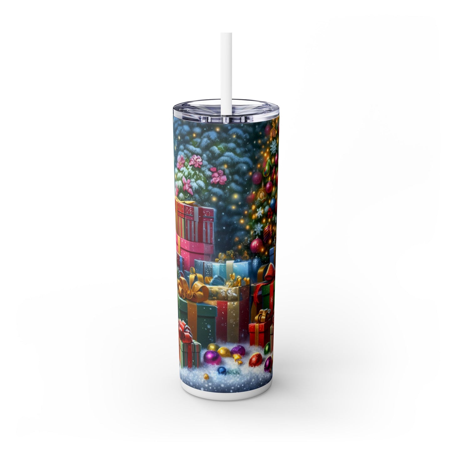 Christmas Yorkie Santa Hat Yorkshire Terrier Skinny Tumbler with Straw, 20oz