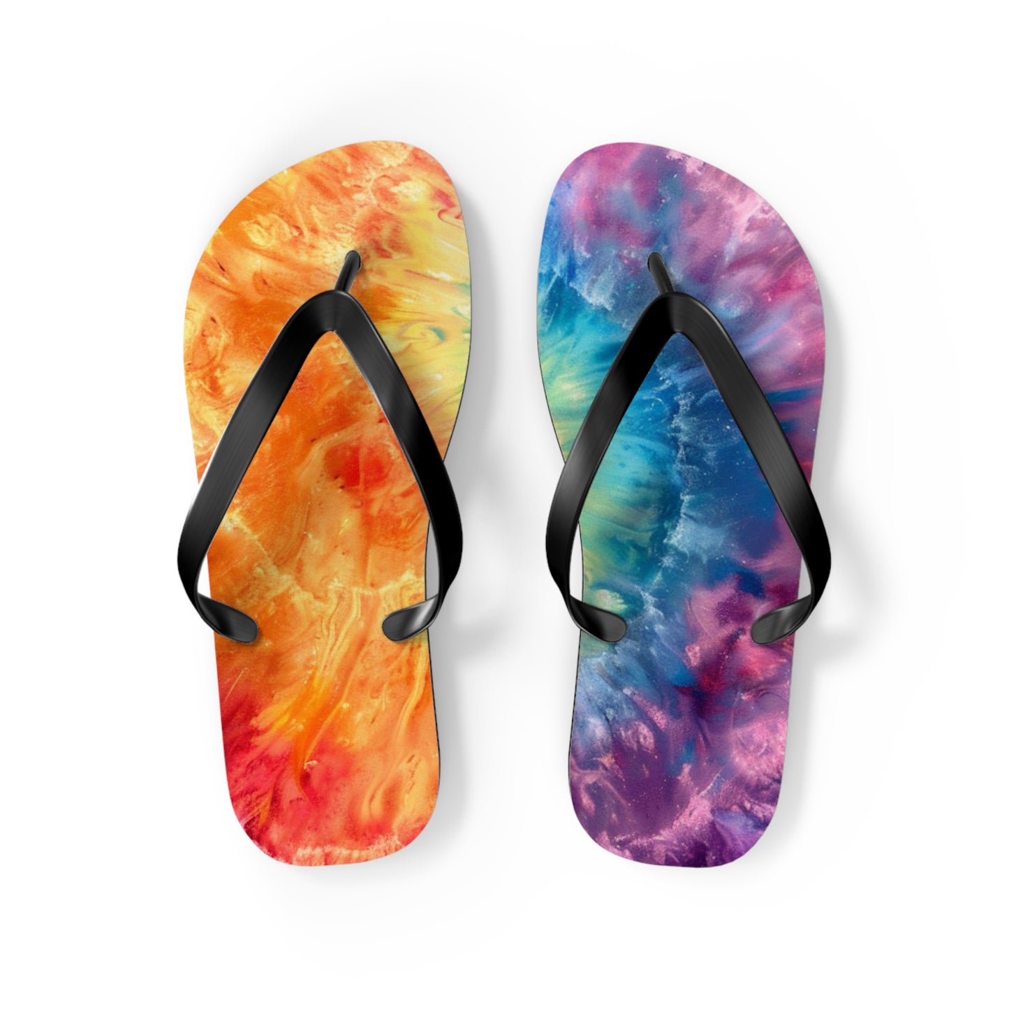 Vibrant Tie-Dye Flip Flops - Summer Sandals, Beach Footwear, Festival Wear, Poolside Slippers, Vacation Essentials