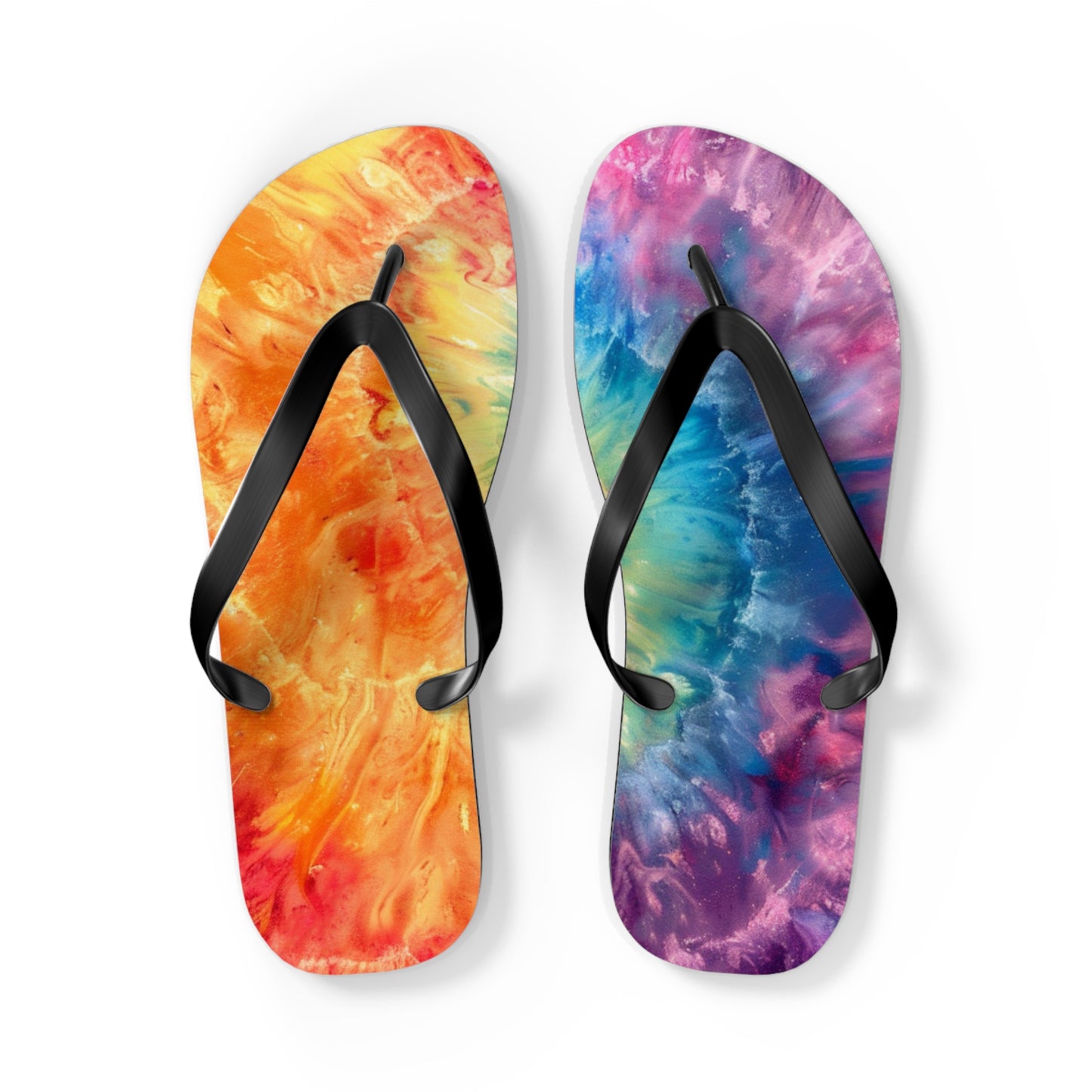 Vibrant Tie-Dye Flip Flops - Summer Sandals, Beach Footwear, Festival Wear, Poolside Slippers, Vacation Essentials