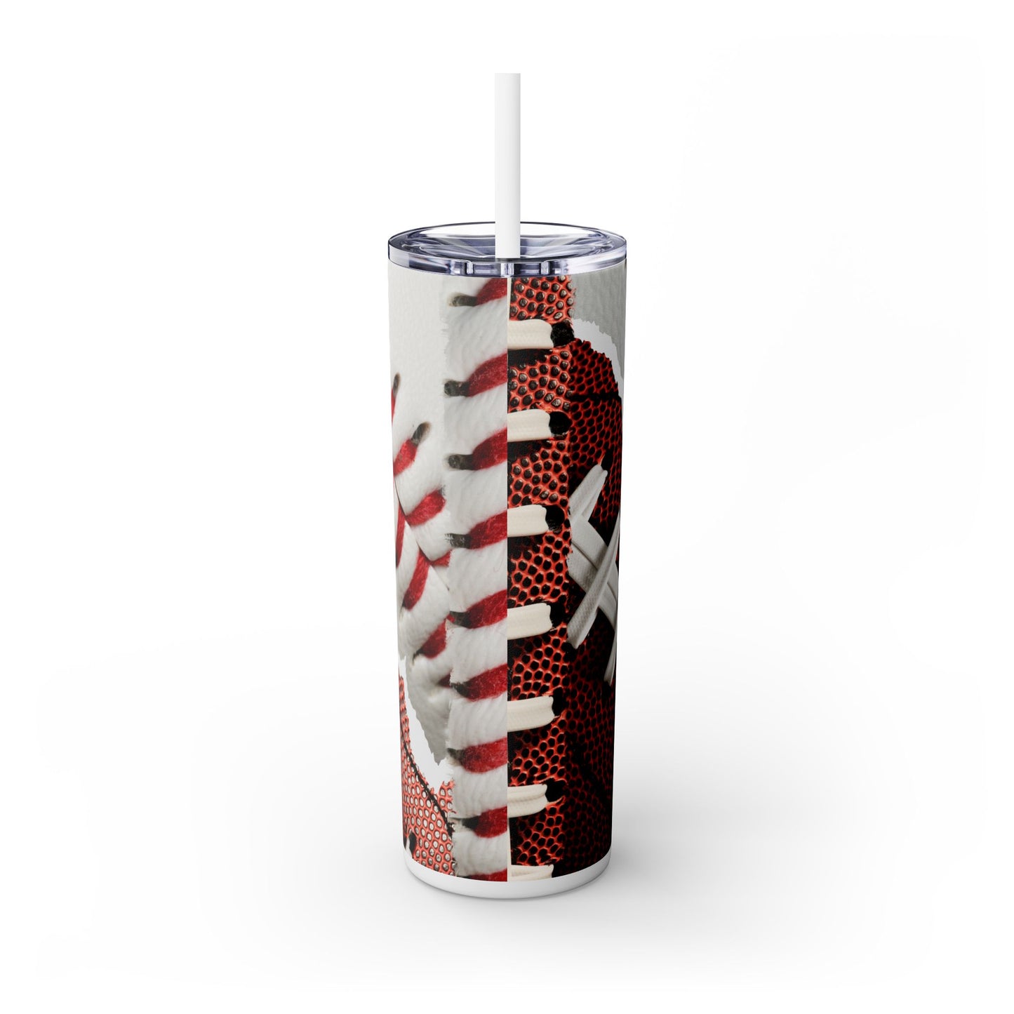 Football Baseball Skinny Tumbler with Straw, 20oz