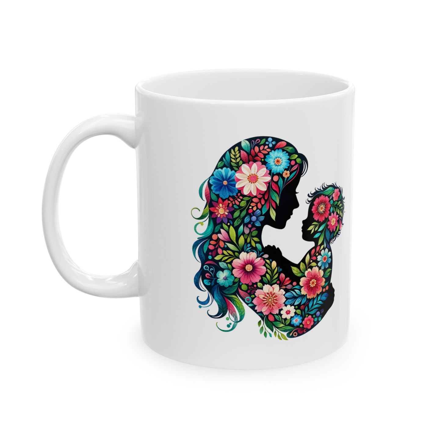 Mother Child Mothers Day Silhouette Ceramic Mug, (11oz, 15oz)