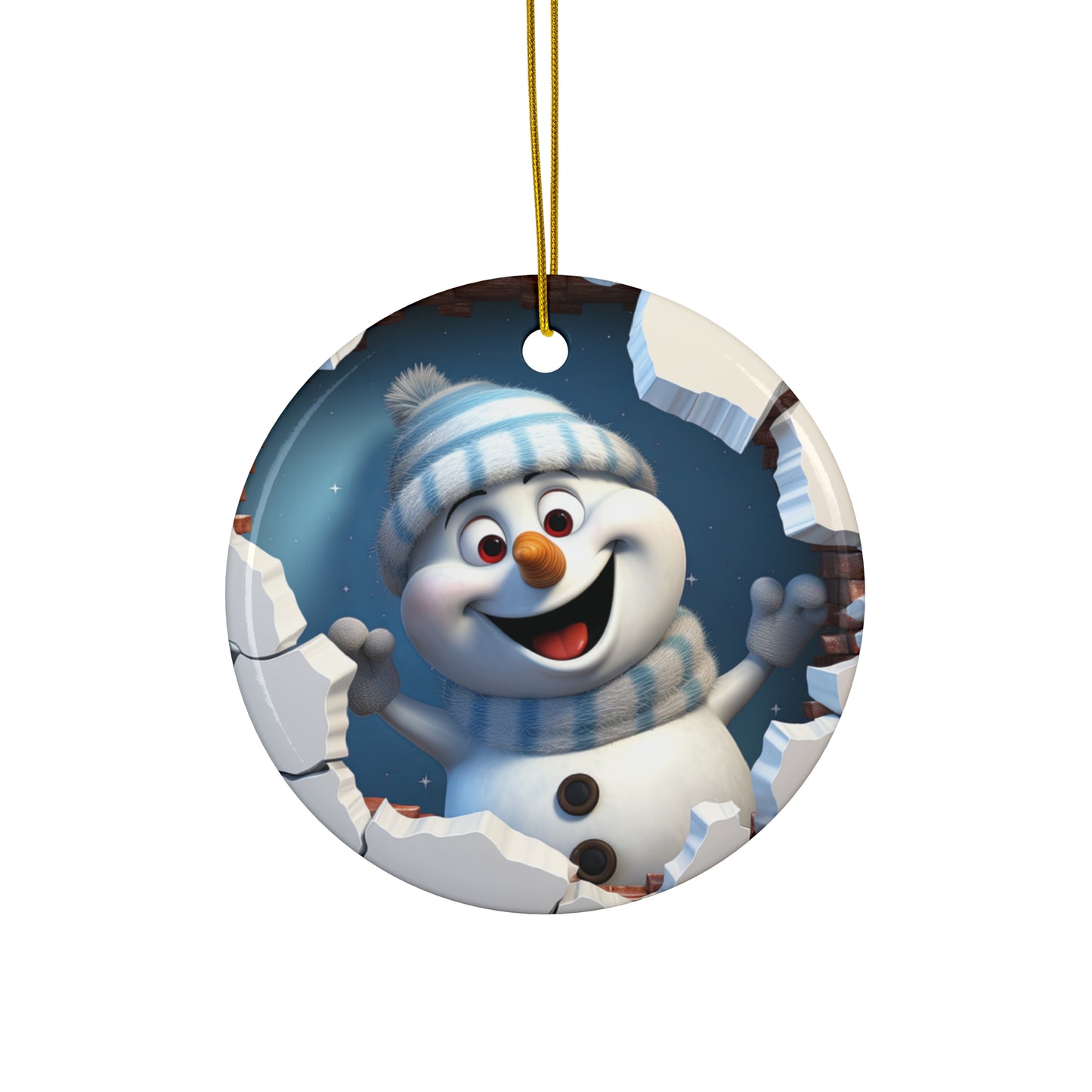 Happy Snowman 3D Look Ceramic Ornament, 4 Shapes