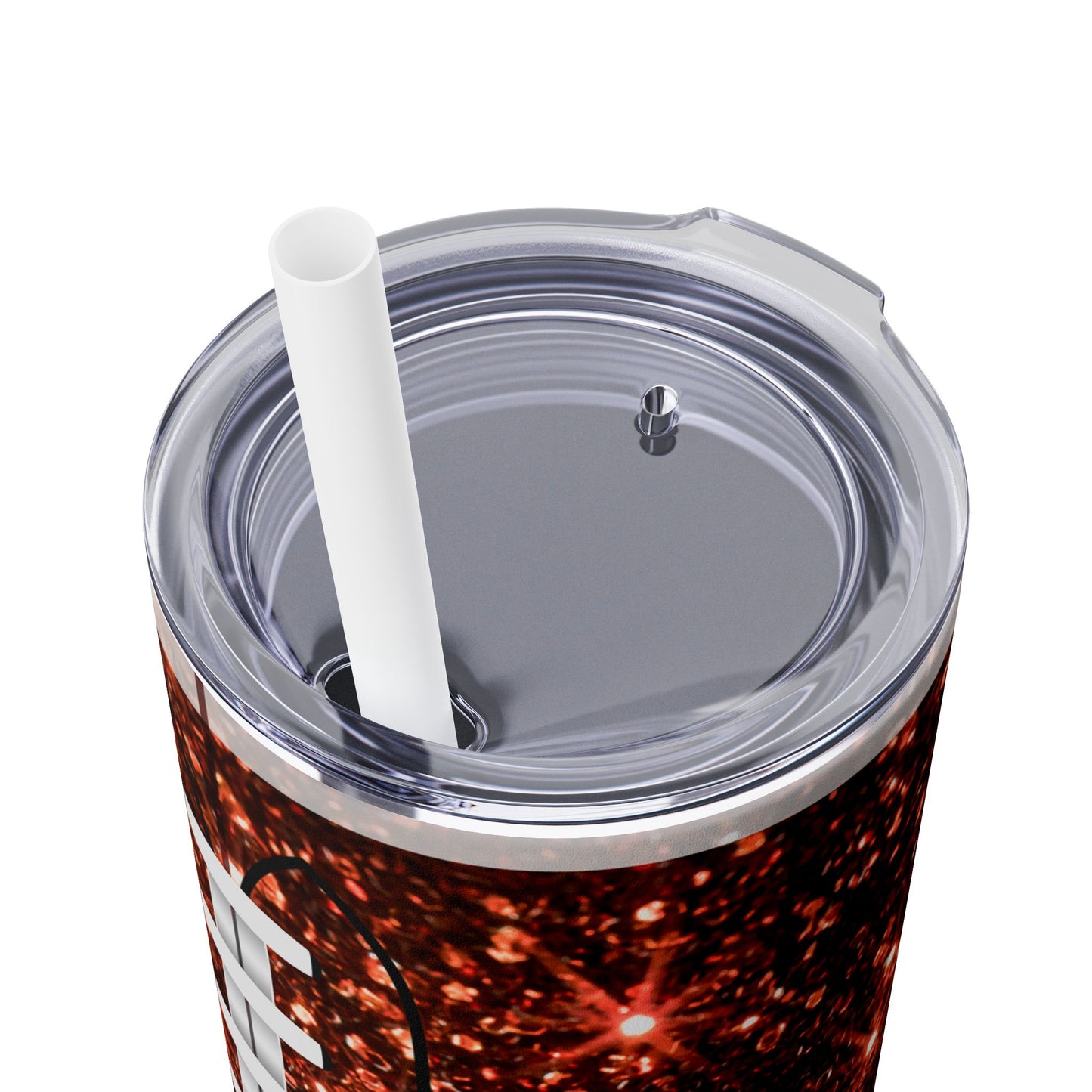 Glitter Football Skinny Tumbler with Straw, 20oz